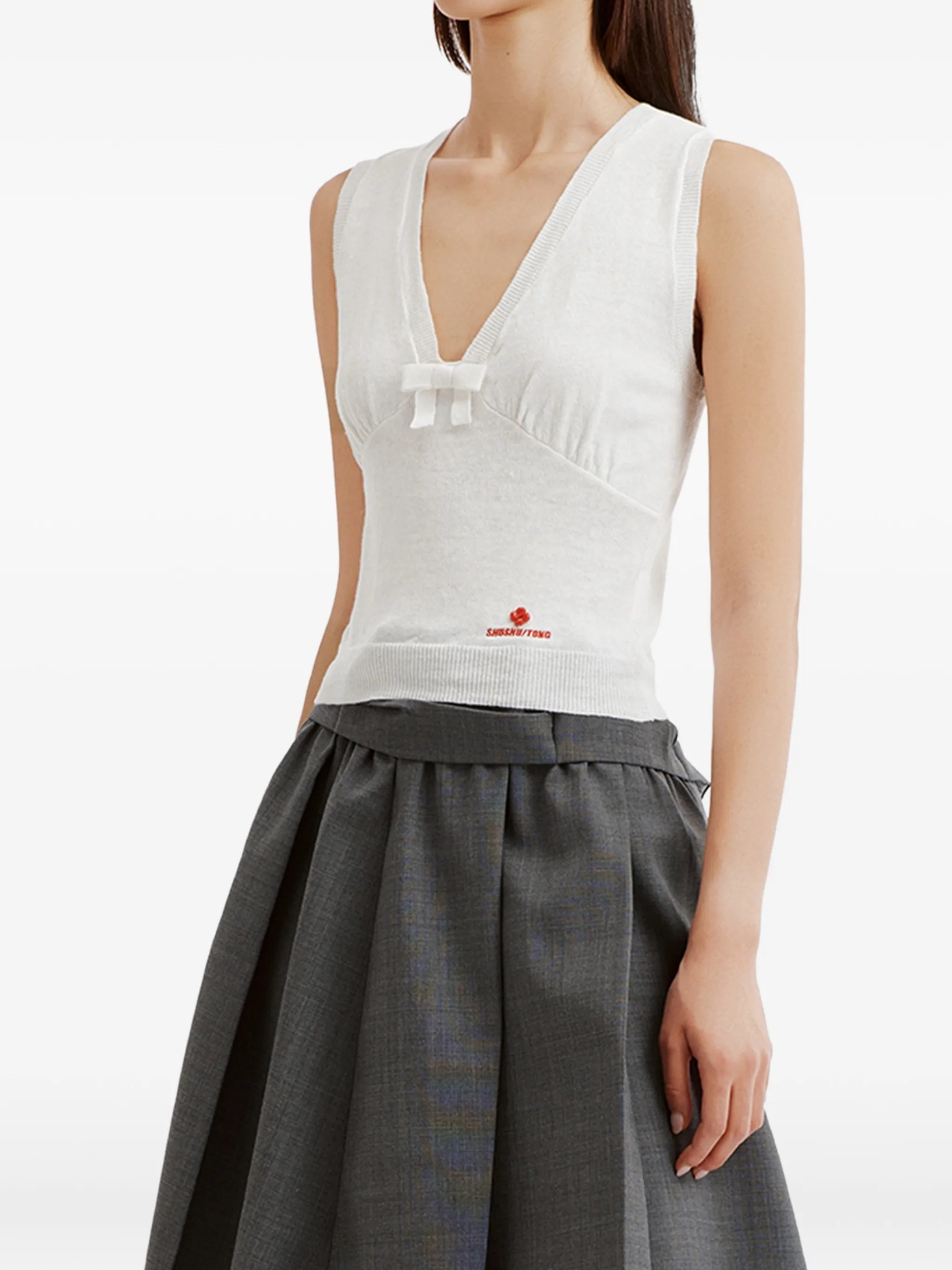 bow-detail knitted top