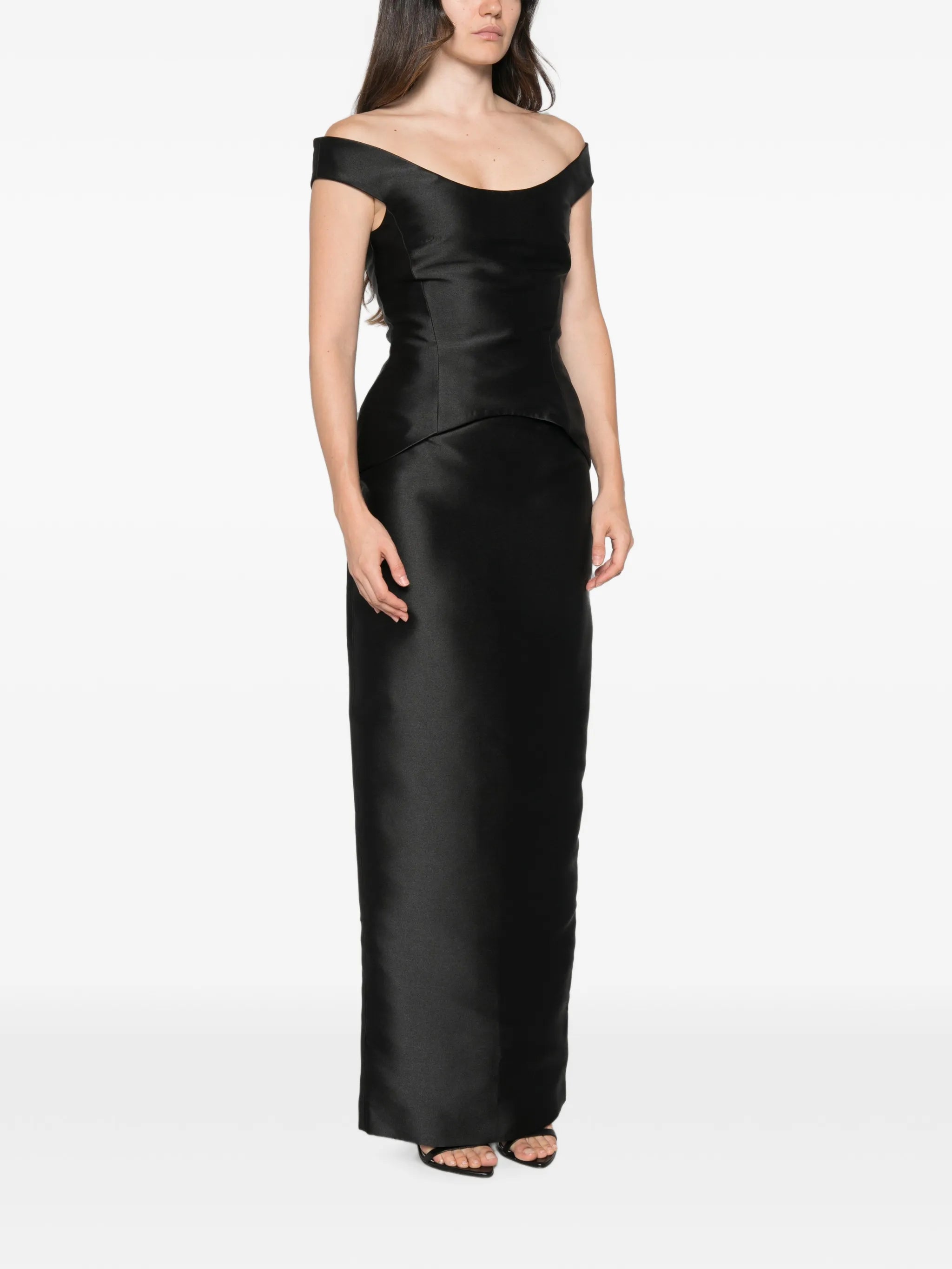 Pieta off-shoulder peplum-waist maxi dress