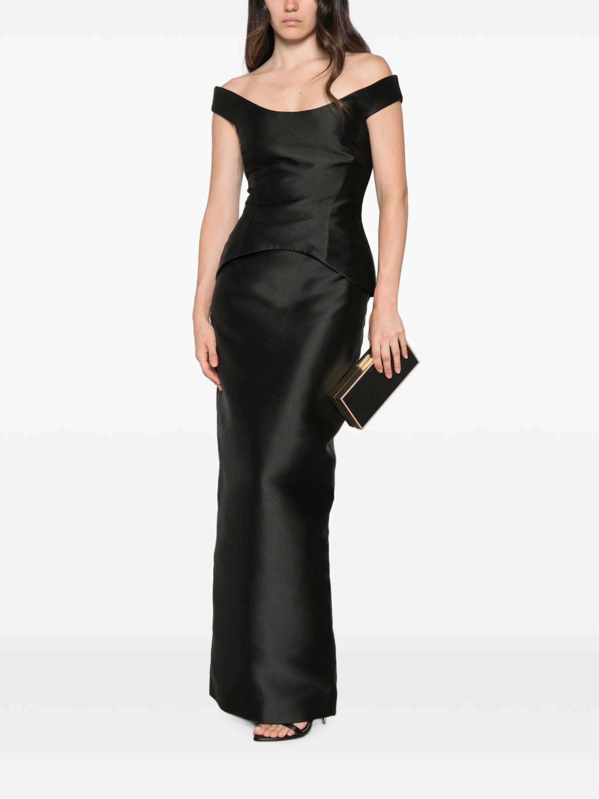 Pieta off-shoulder peplum-waist maxi dress