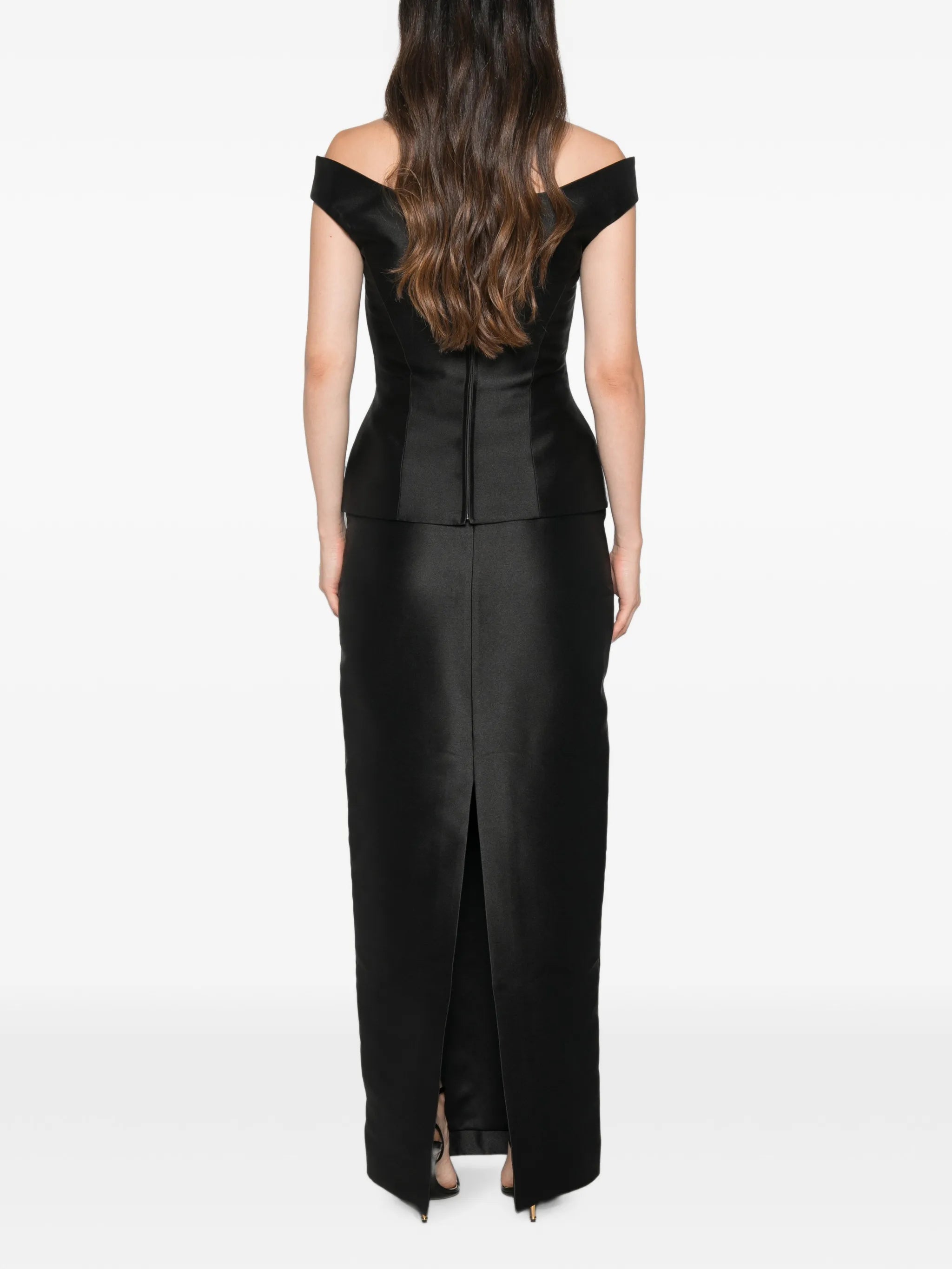 Pieta off-shoulder peplum-waist maxi dress