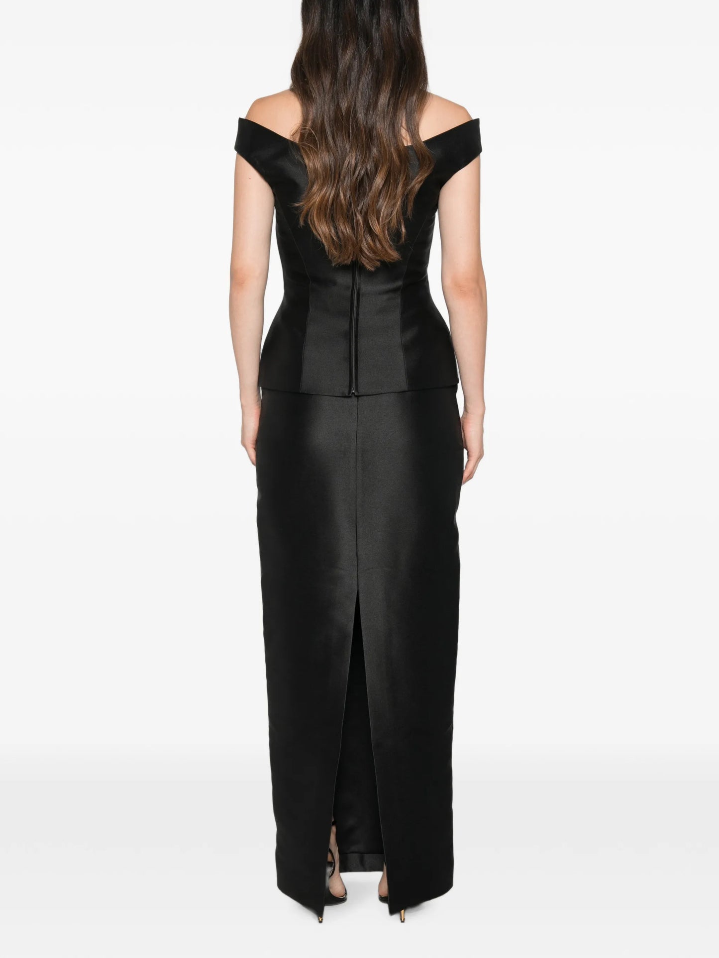 Pieta off-shoulder peplum-waist maxi dress