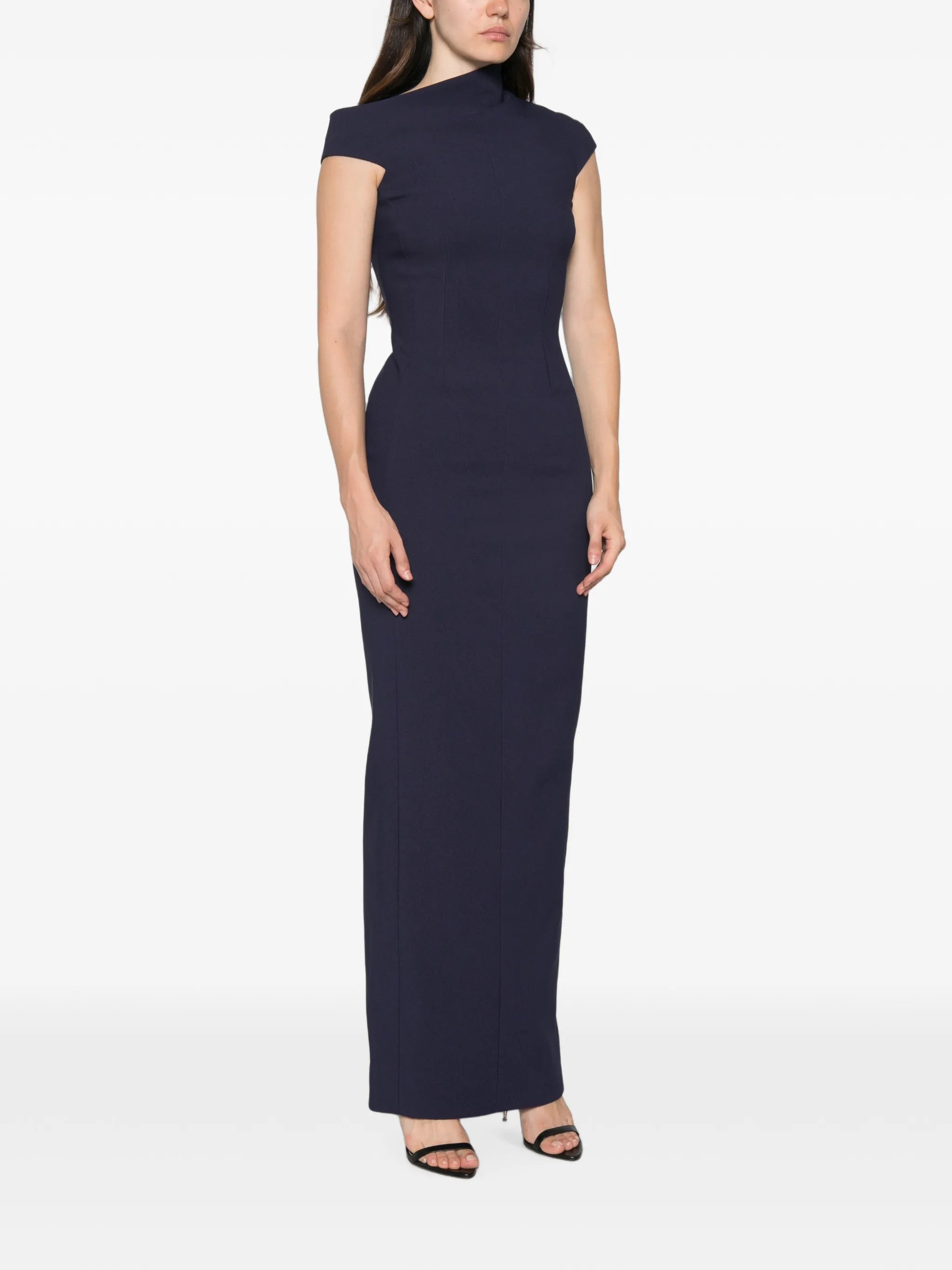 Arion asymmetric-neck cap-sleeve maxi dress