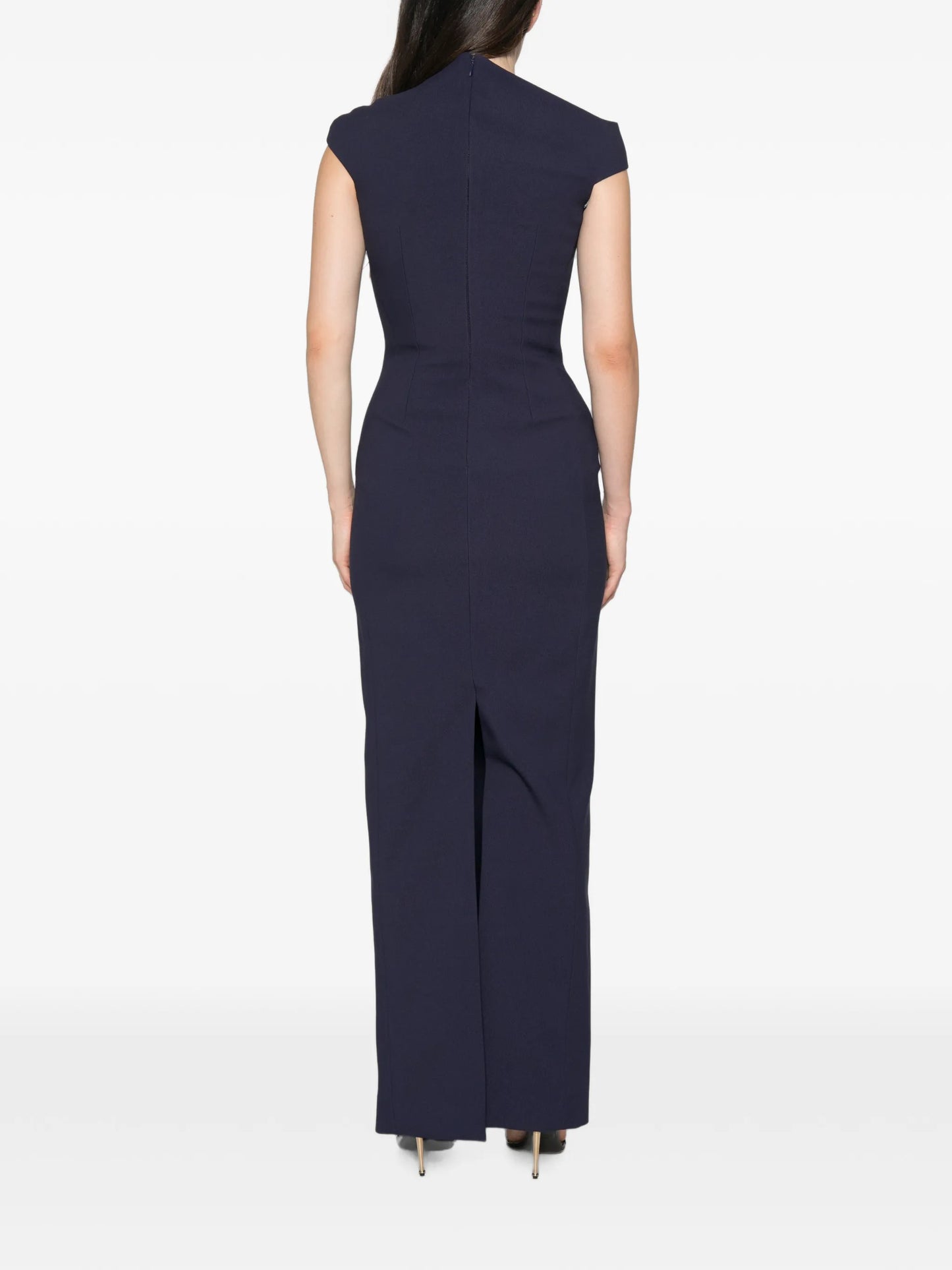 Arion asymmetric-neck cap-sleeve maxi dress