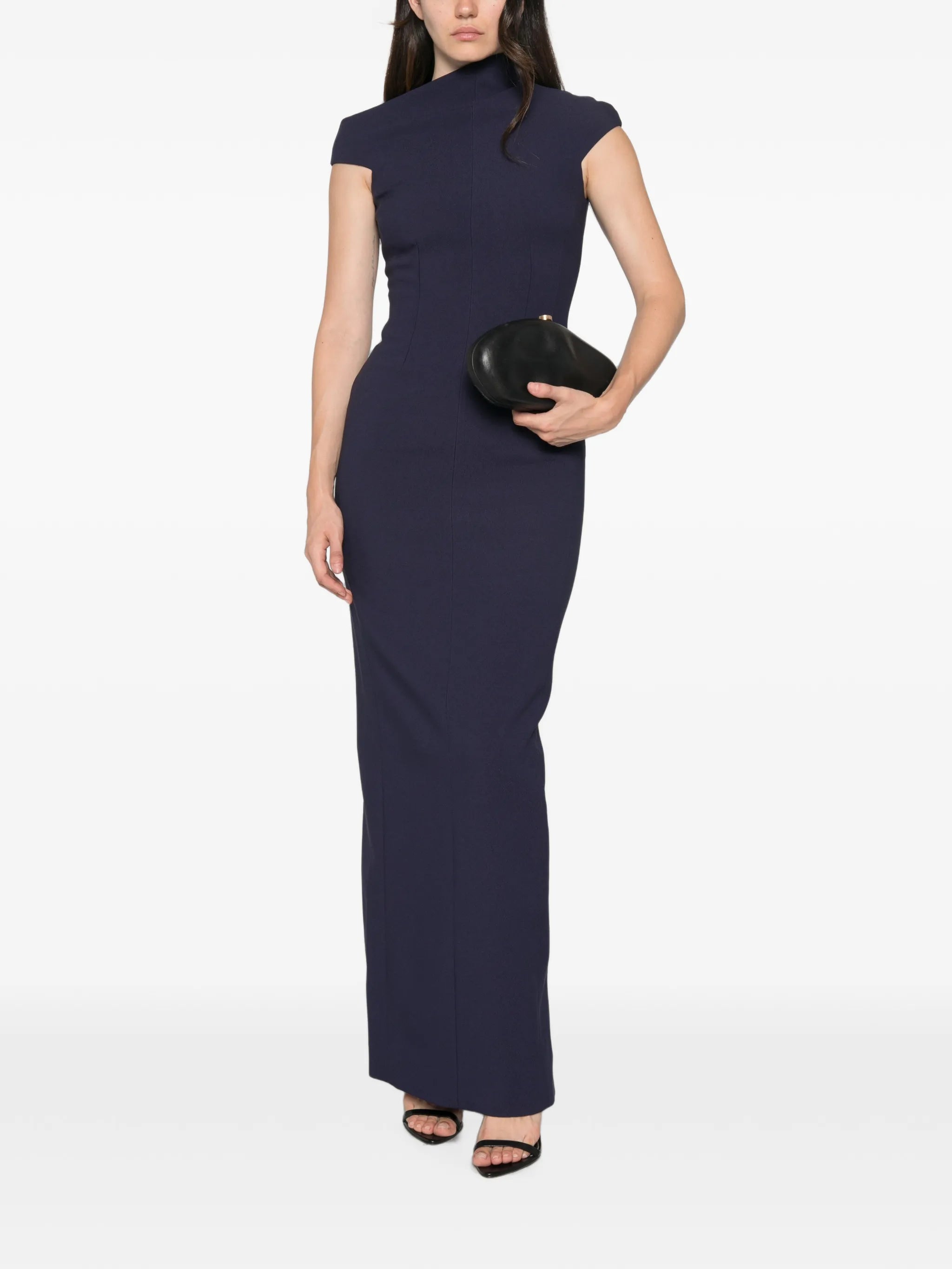 Arion asymmetric-neck cap-sleeve maxi dress
