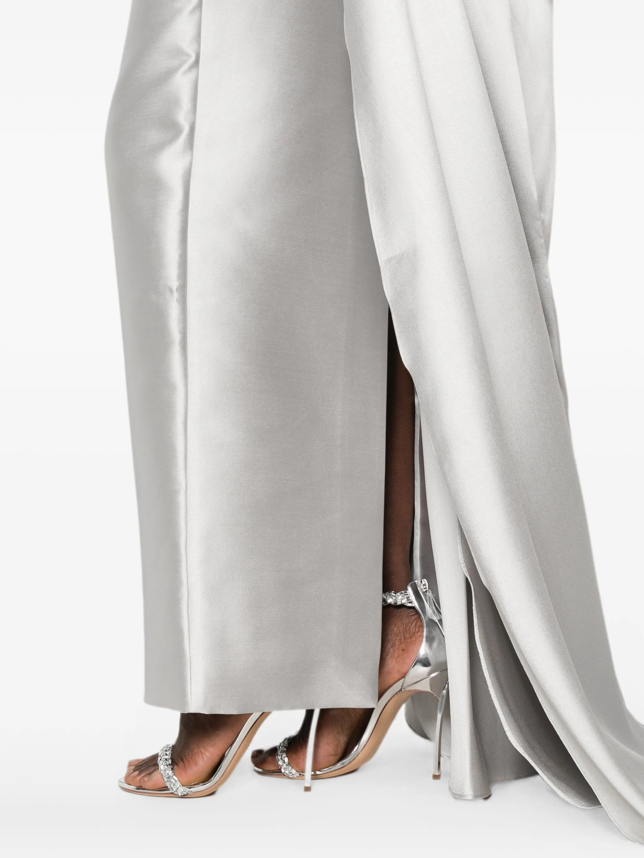 off-shoulder draped gown maxi dress