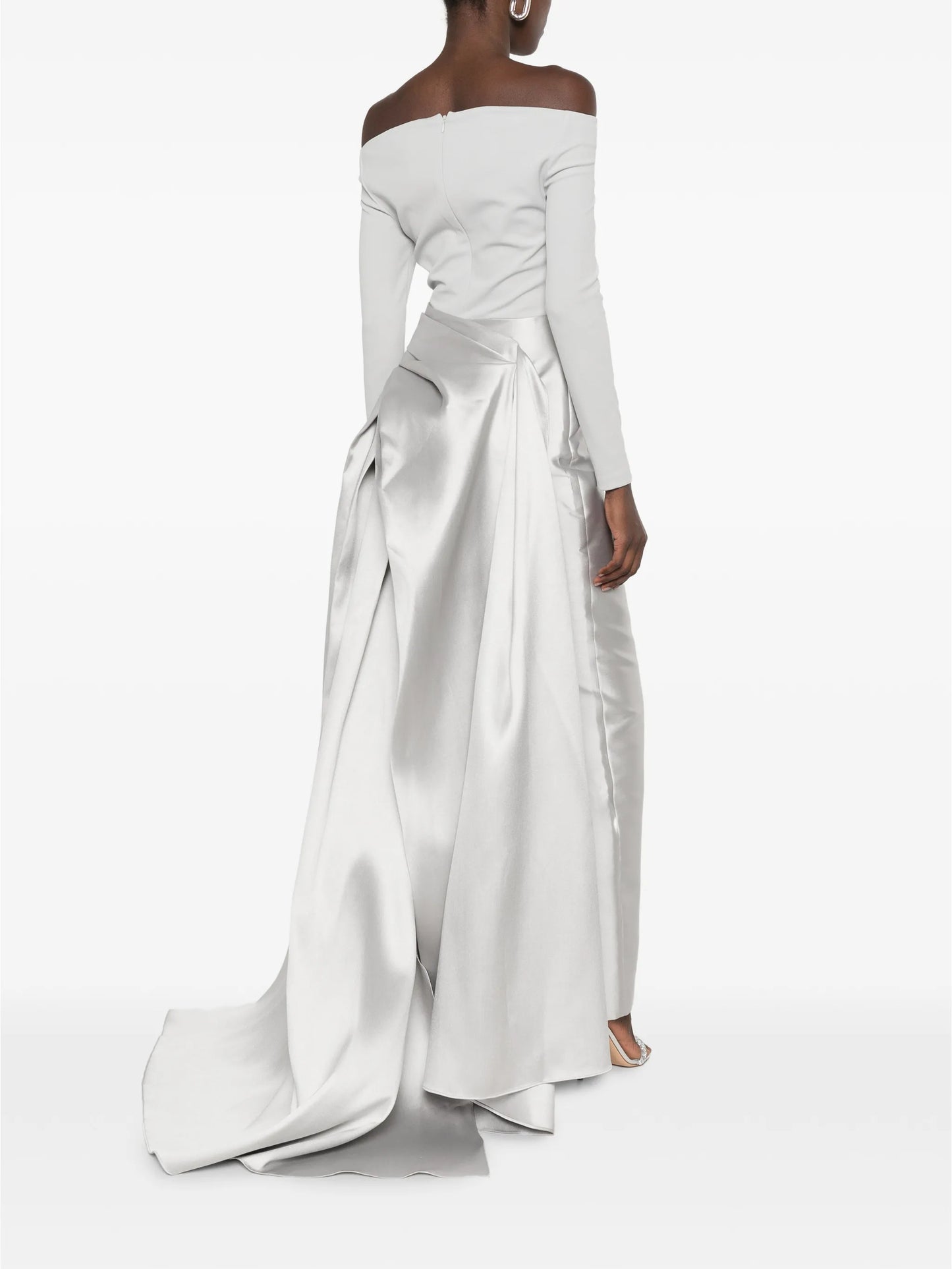 off-shoulder draped gown maxi dress