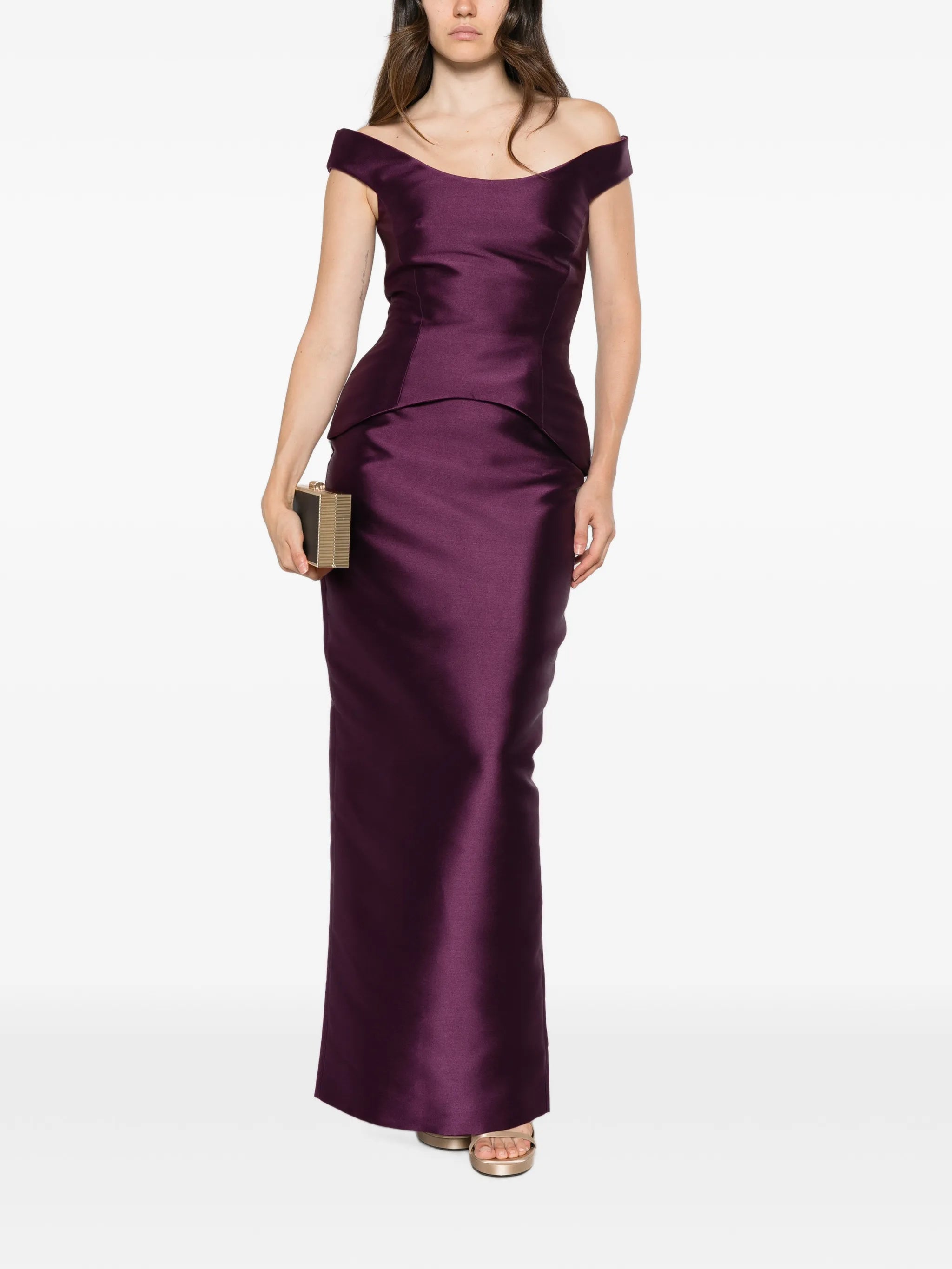 Pieta off-shoulder peplum-waist maxi dress