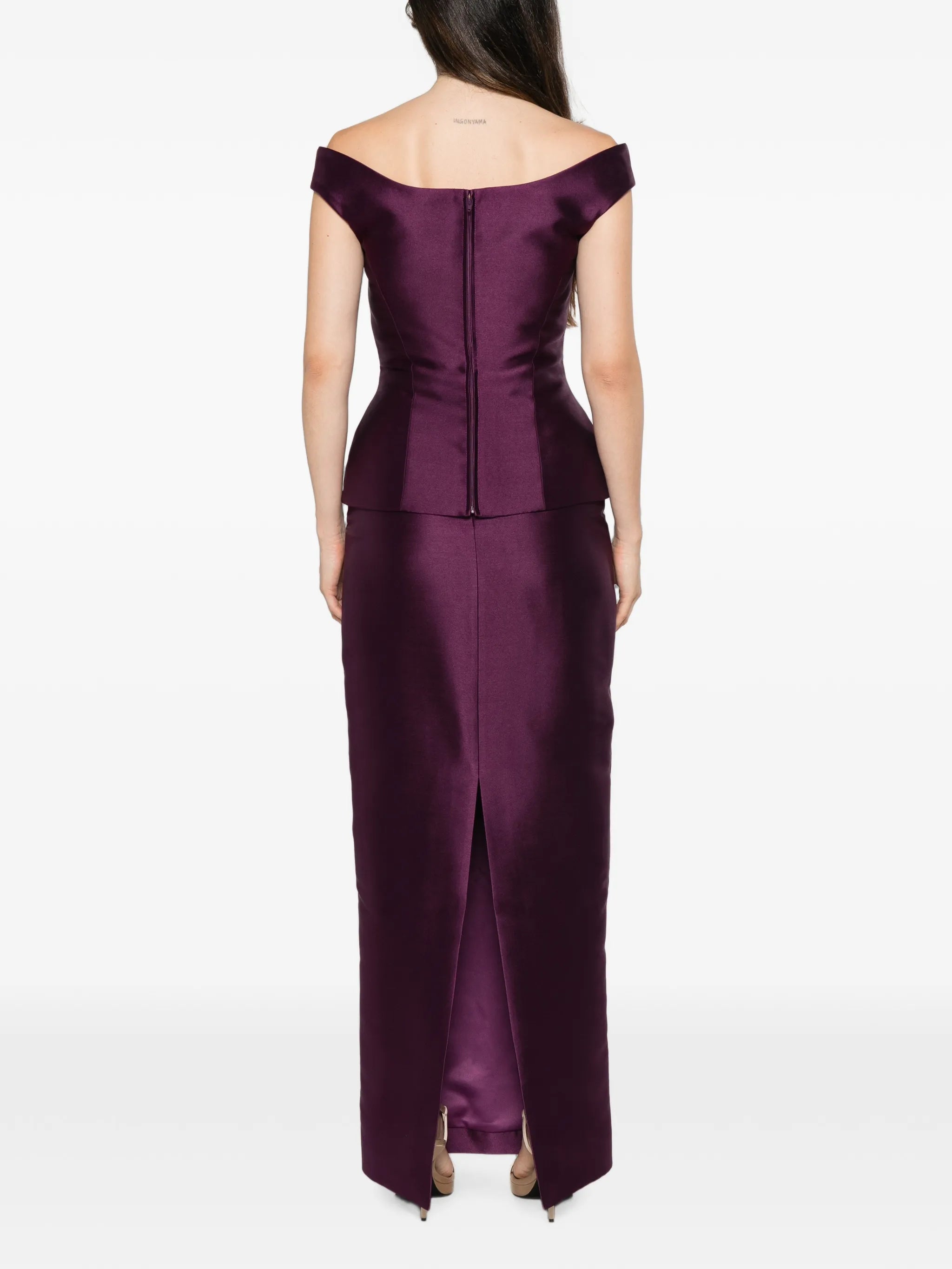 Pieta off-shoulder peplum-waist maxi dress