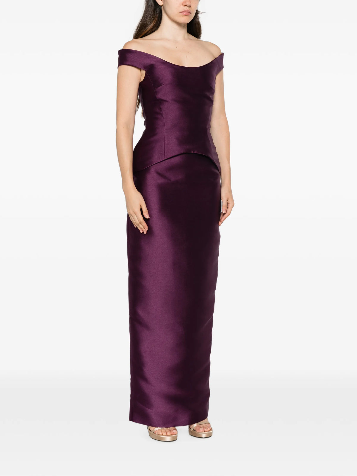 Pieta off-shoulder peplum-waist maxi dress