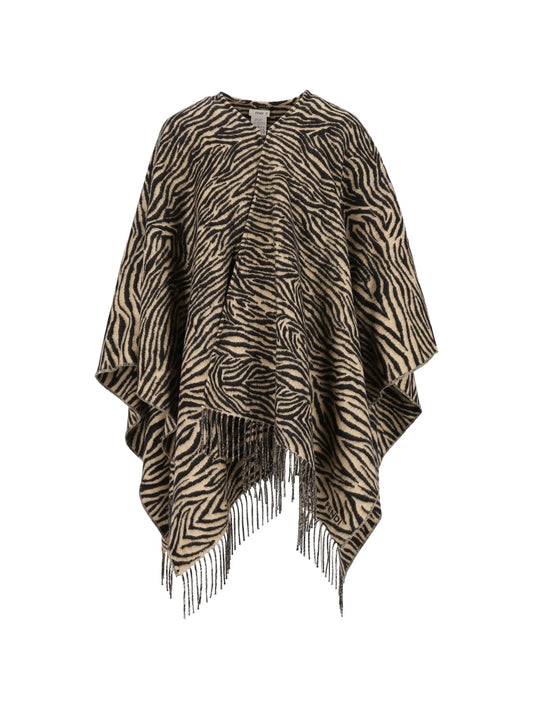 wool poncho with tiger animalier print