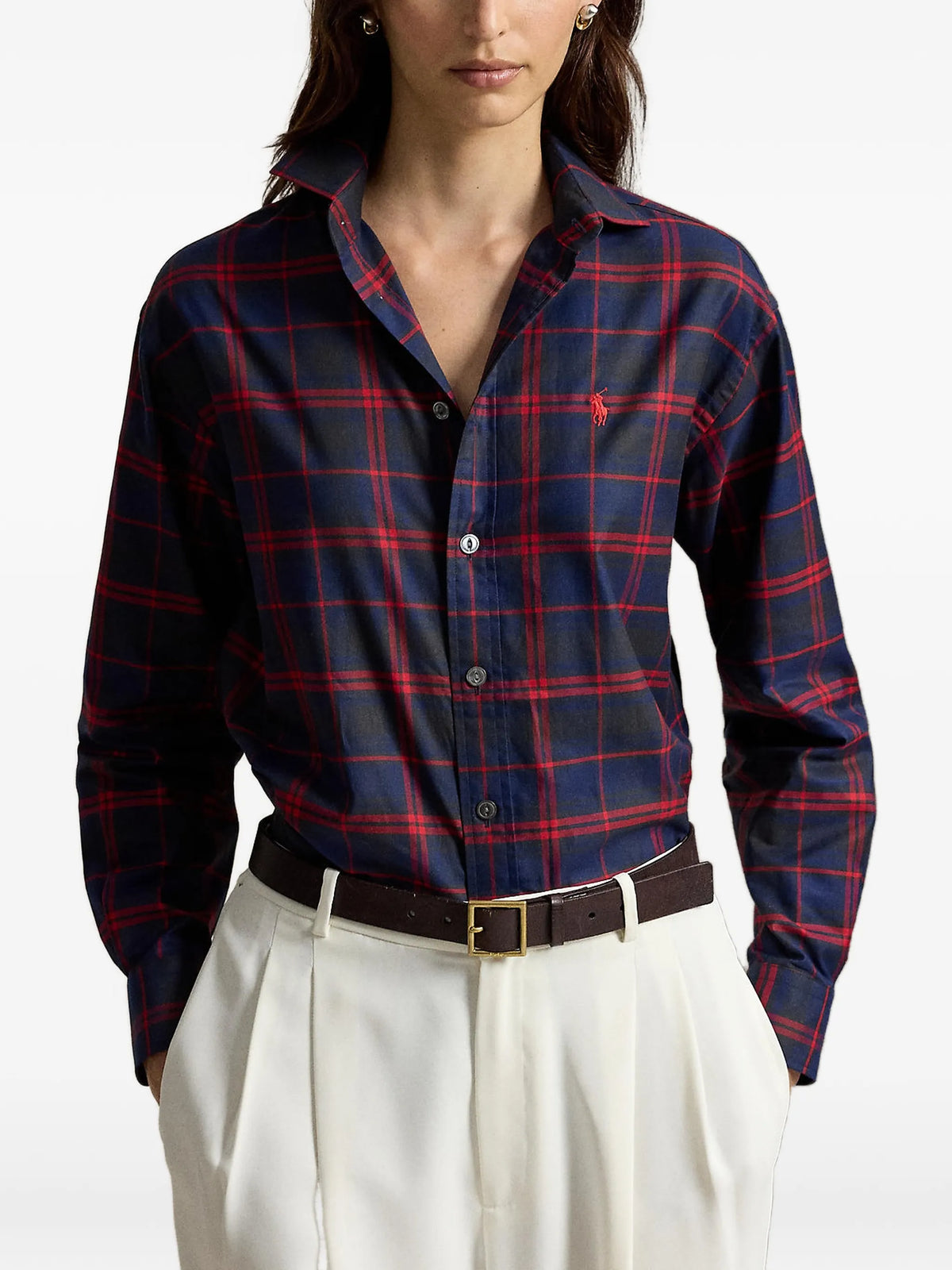tartan-print button-down shirt