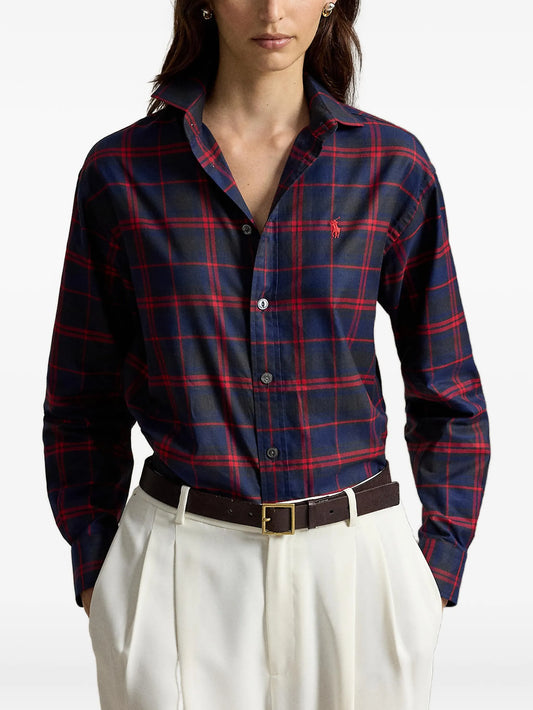 tartan-print button-down shirt