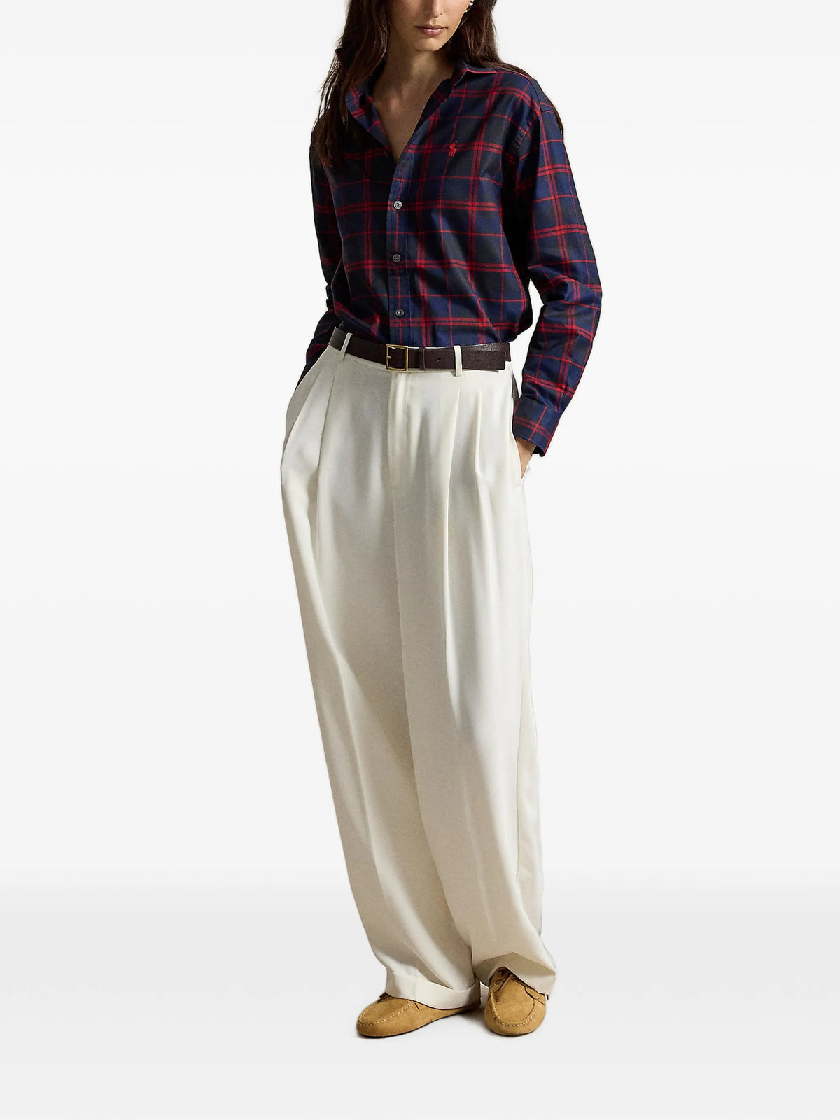 tartan-print button-down shirt