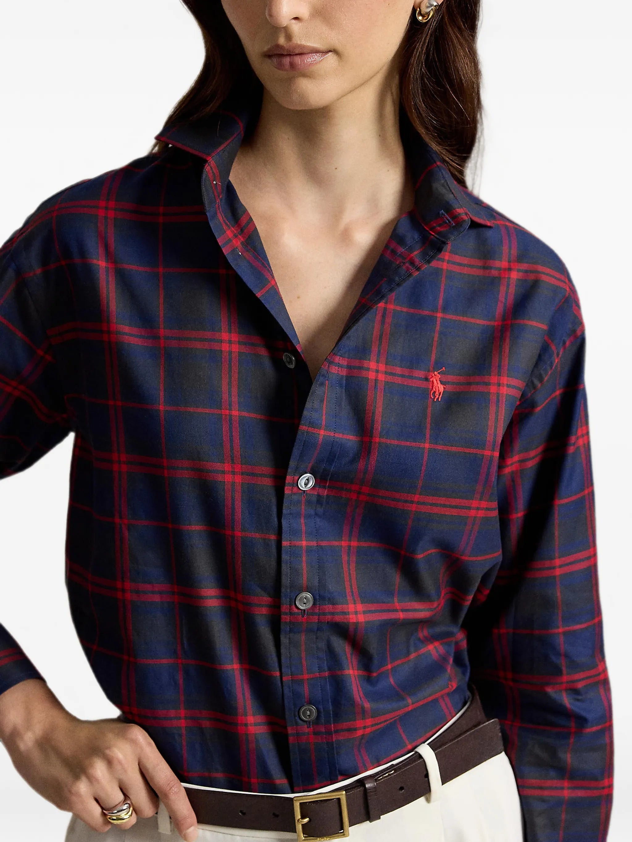 tartan-print button-down shirt