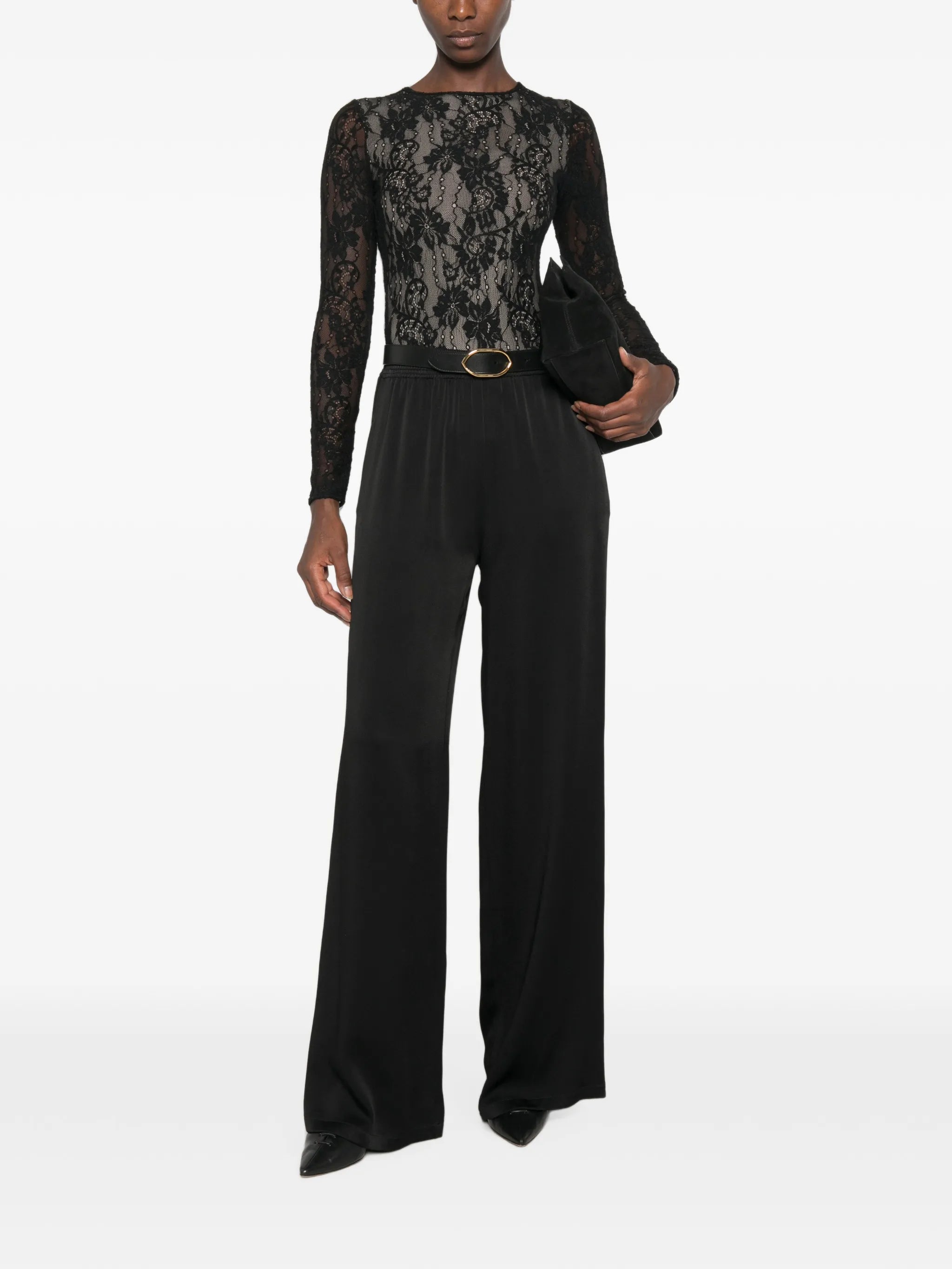 lace-panelled long-sleeve bodysuit
