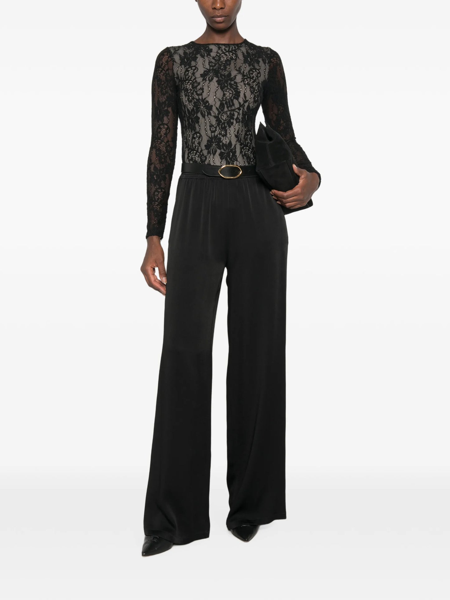 lace-panelled long-sleeve bodysuit