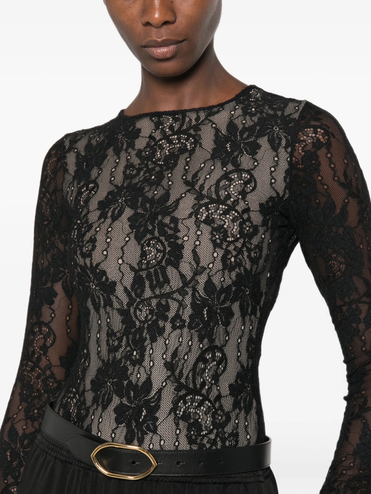 lace-panelled long-sleeve bodysuit