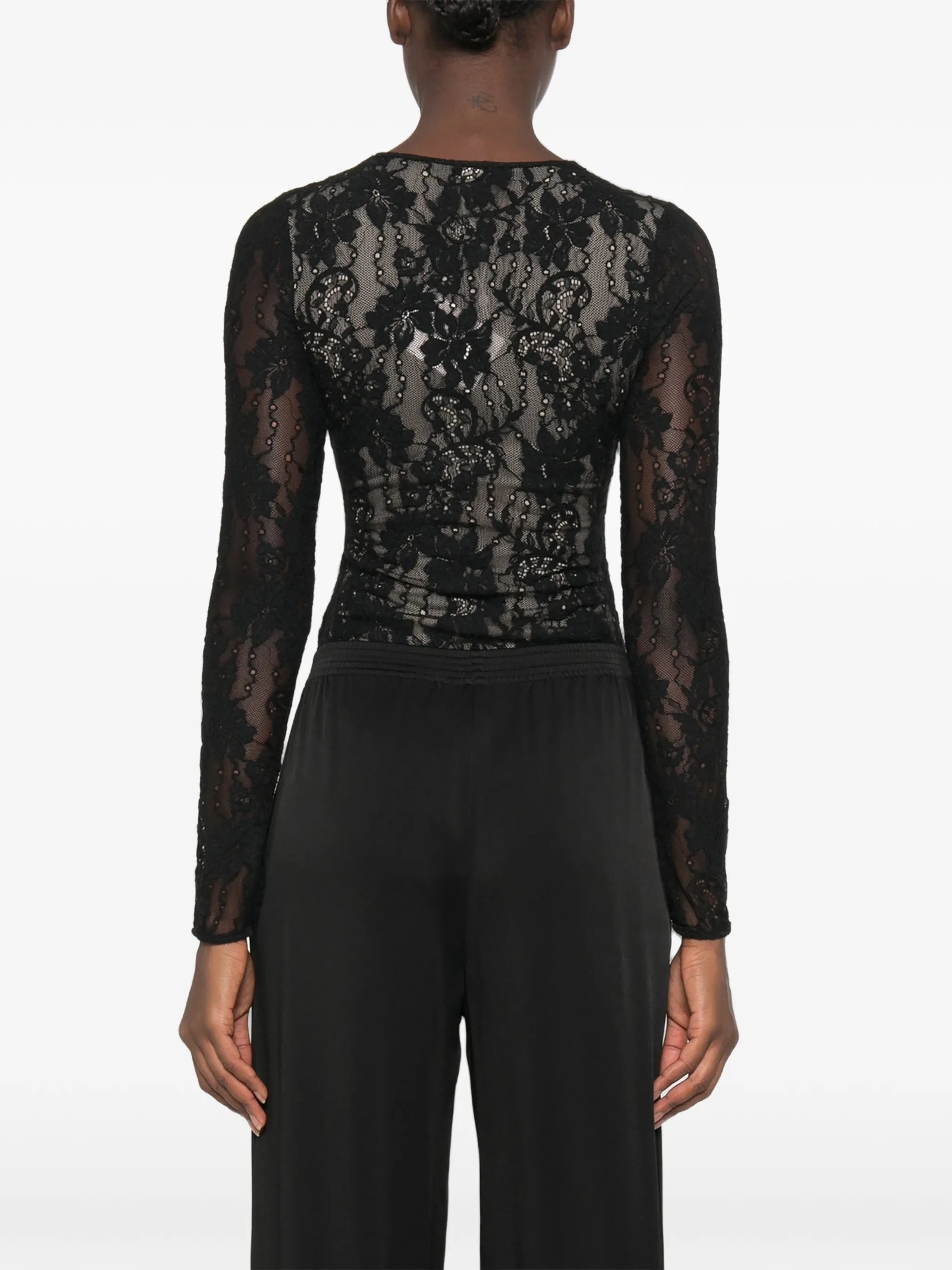 lace-panelled long-sleeve bodysuit
