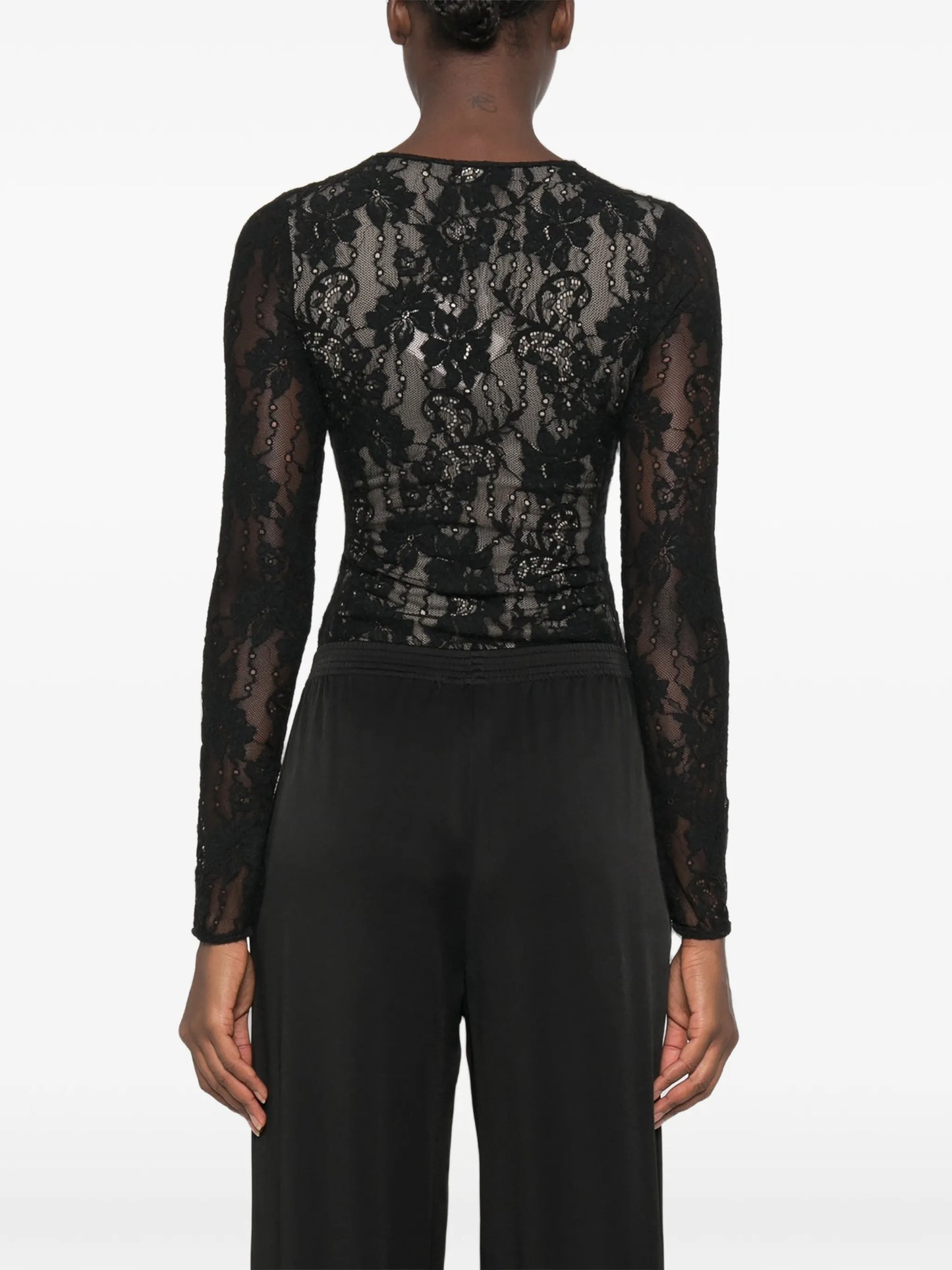lace-panelled long-sleeve bodysuit
