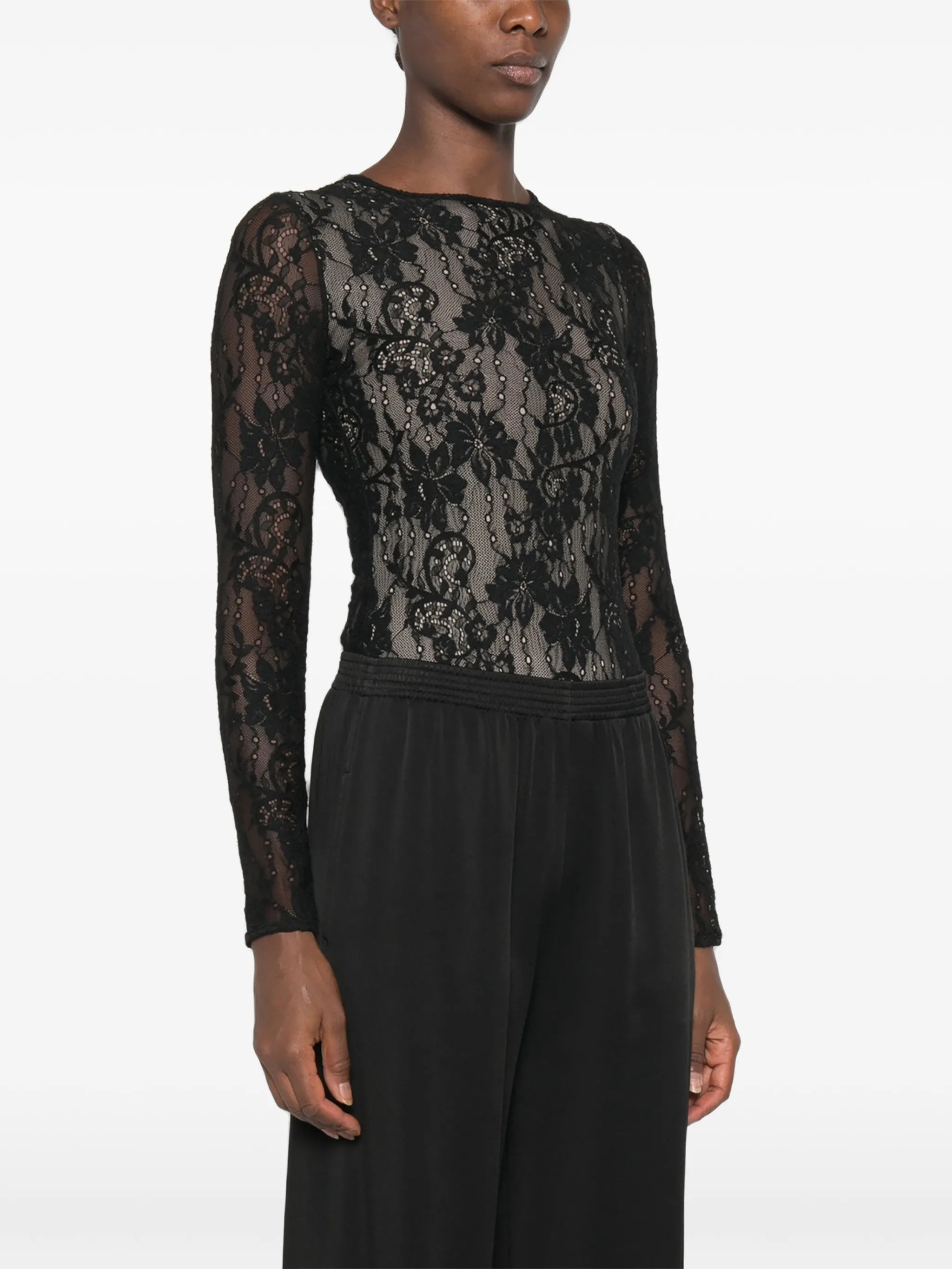 lace-panelled long-sleeve bodysuit