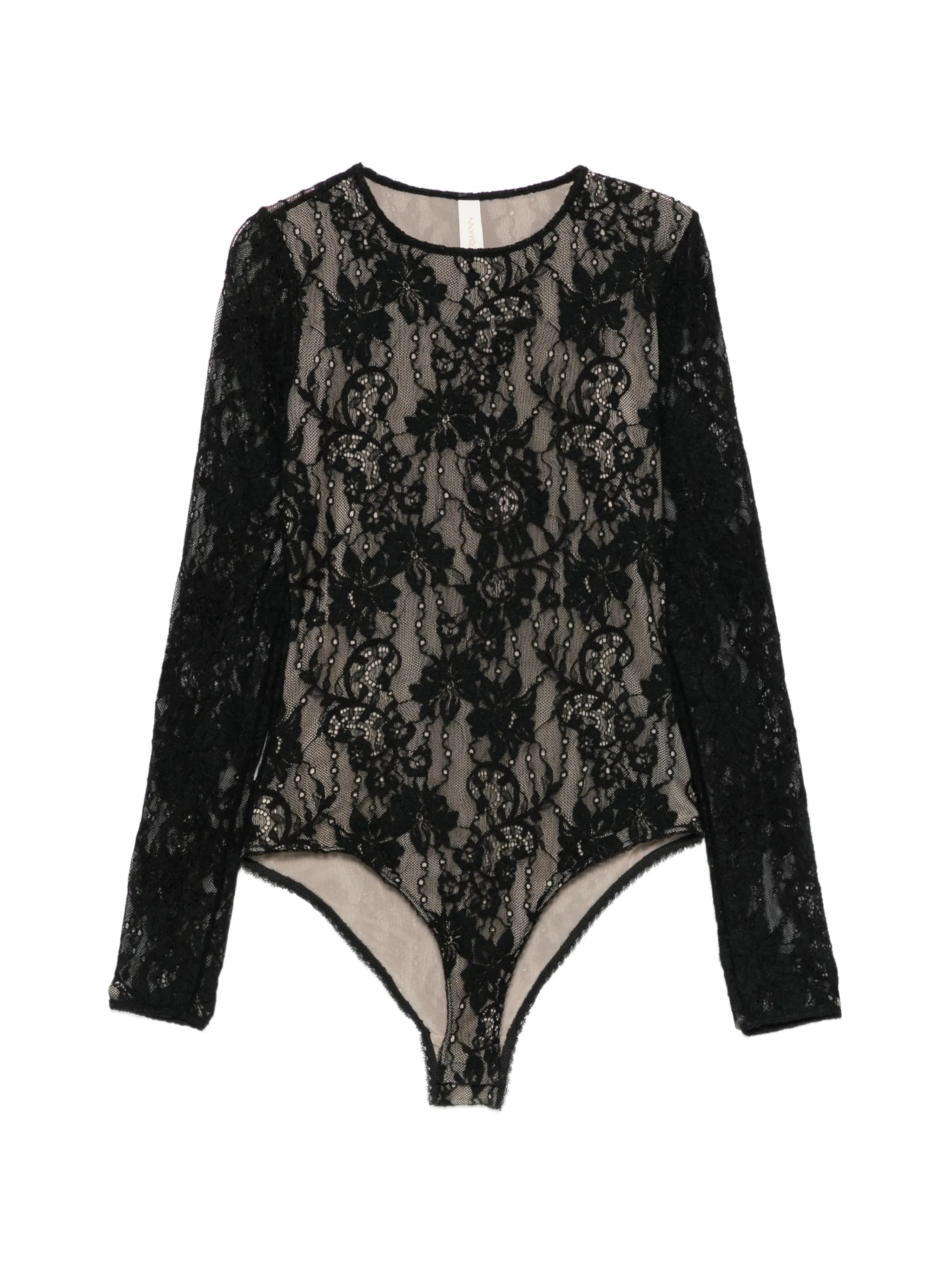 lace-panelled long-sleeve bodysuit