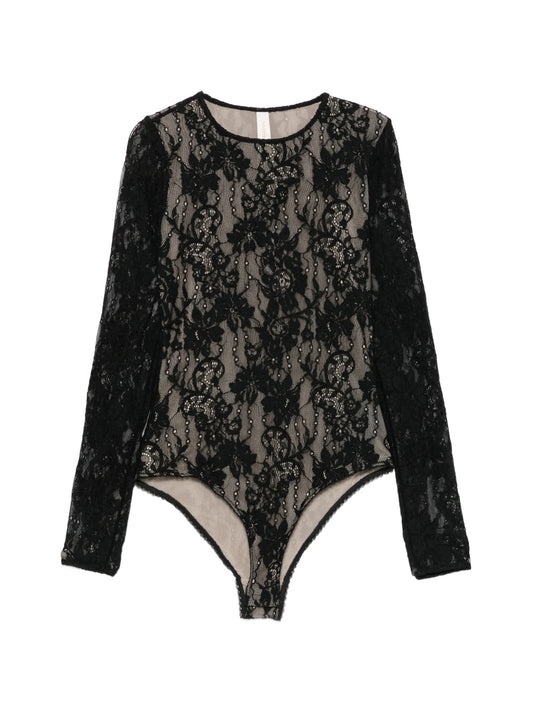 lace-panelled long-sleeve bodysuit