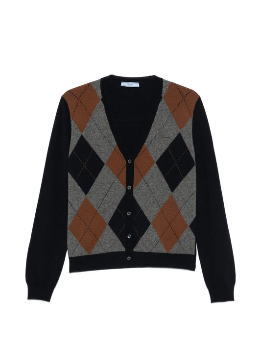 argyle-knit V-neck cardigan