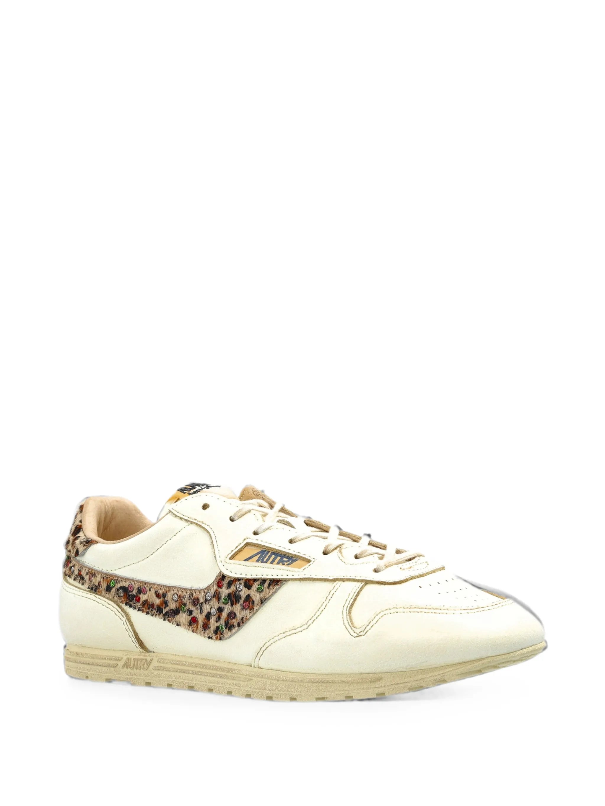 Windspin leopard-print panelled leather sneakers