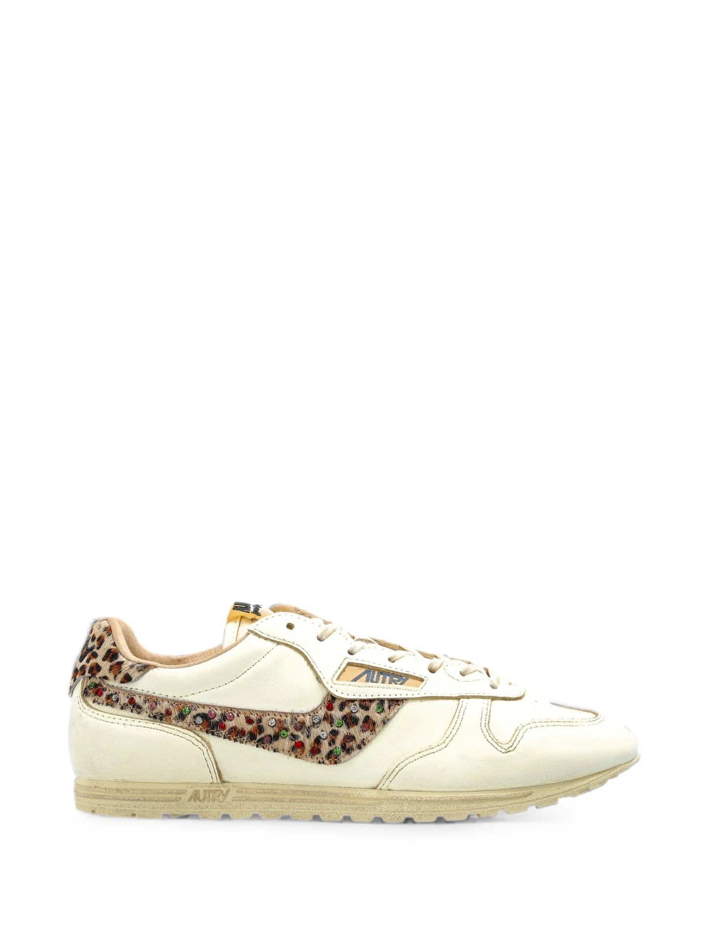 Windspin leopard-print panelled leather sneakers