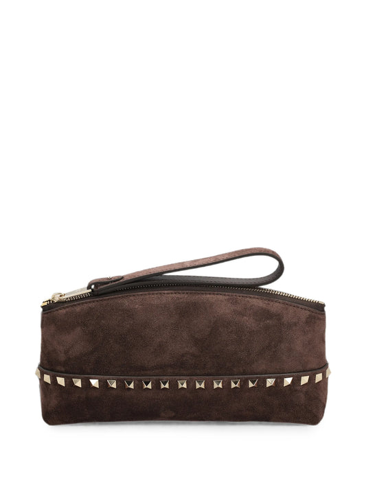 Rockstud suede clutch bag