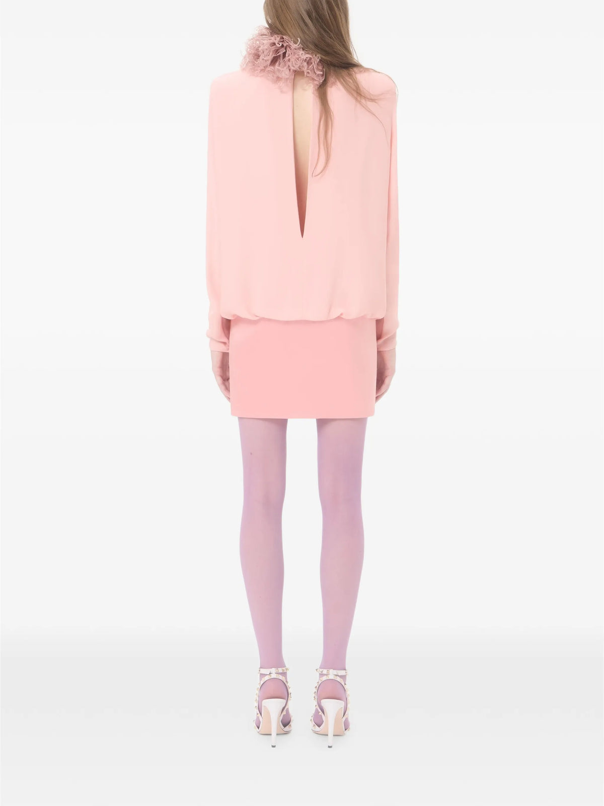 short georgette dress with feathers