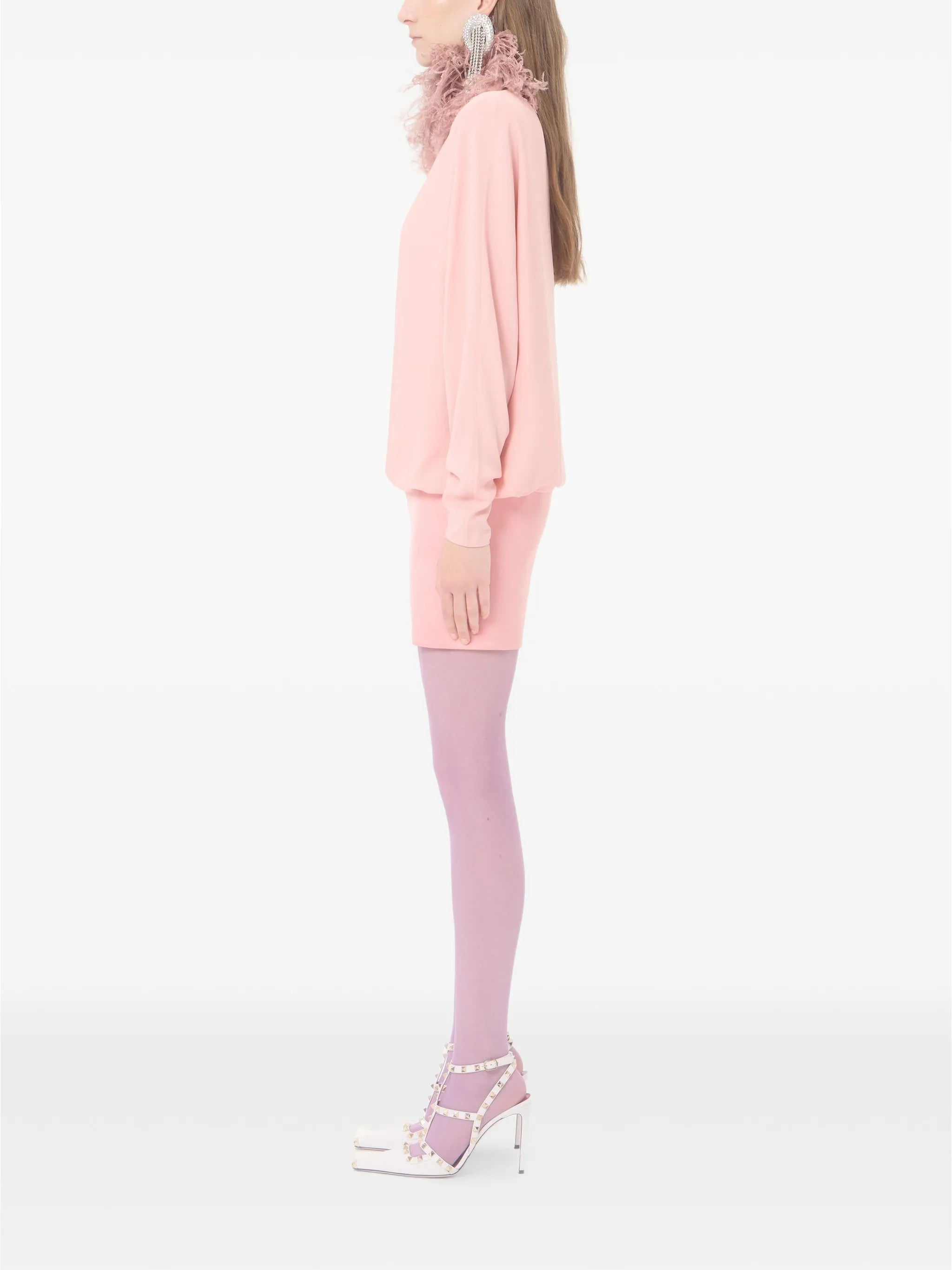 feather-trim georgette mini dress