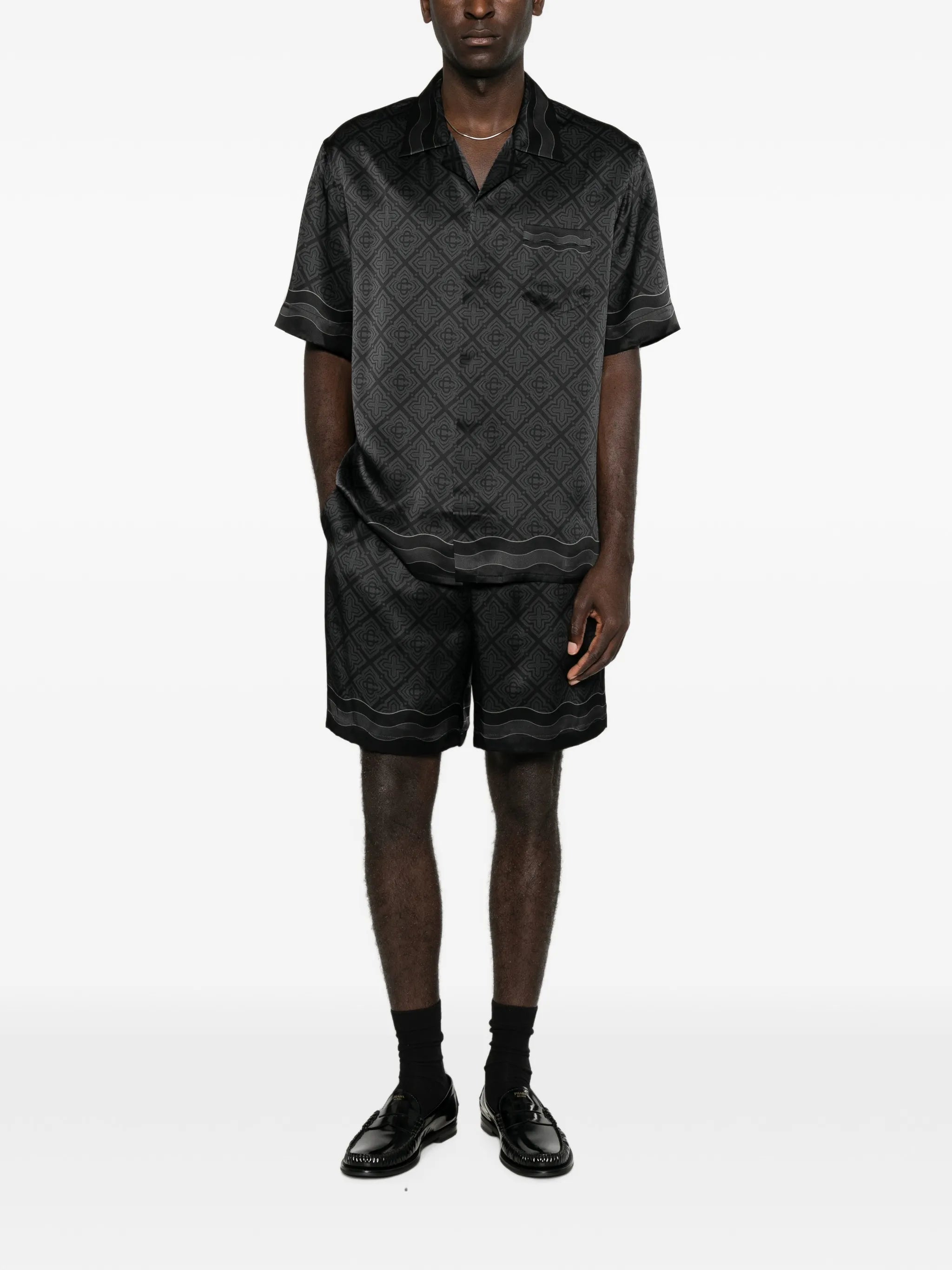 monogram-print silk-twill shorts