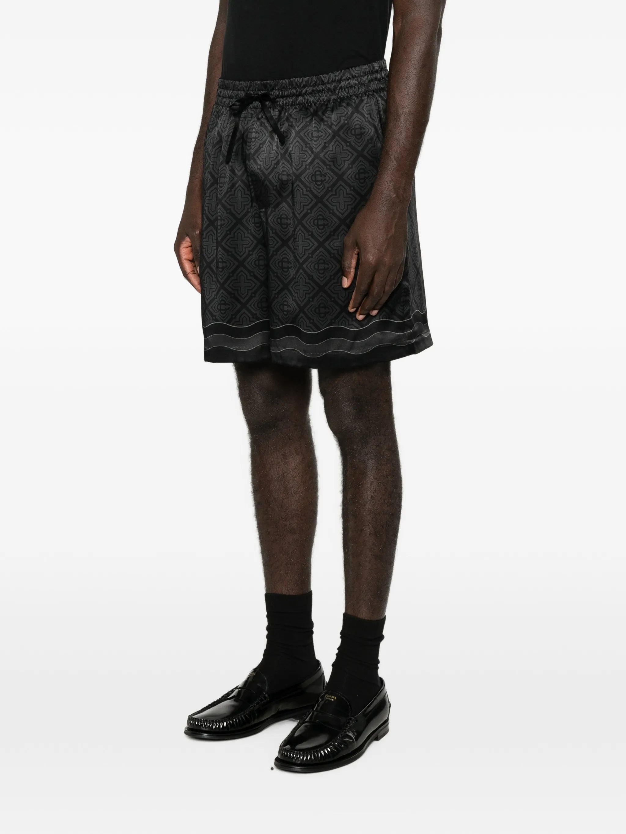monogram-print silk-twill shorts