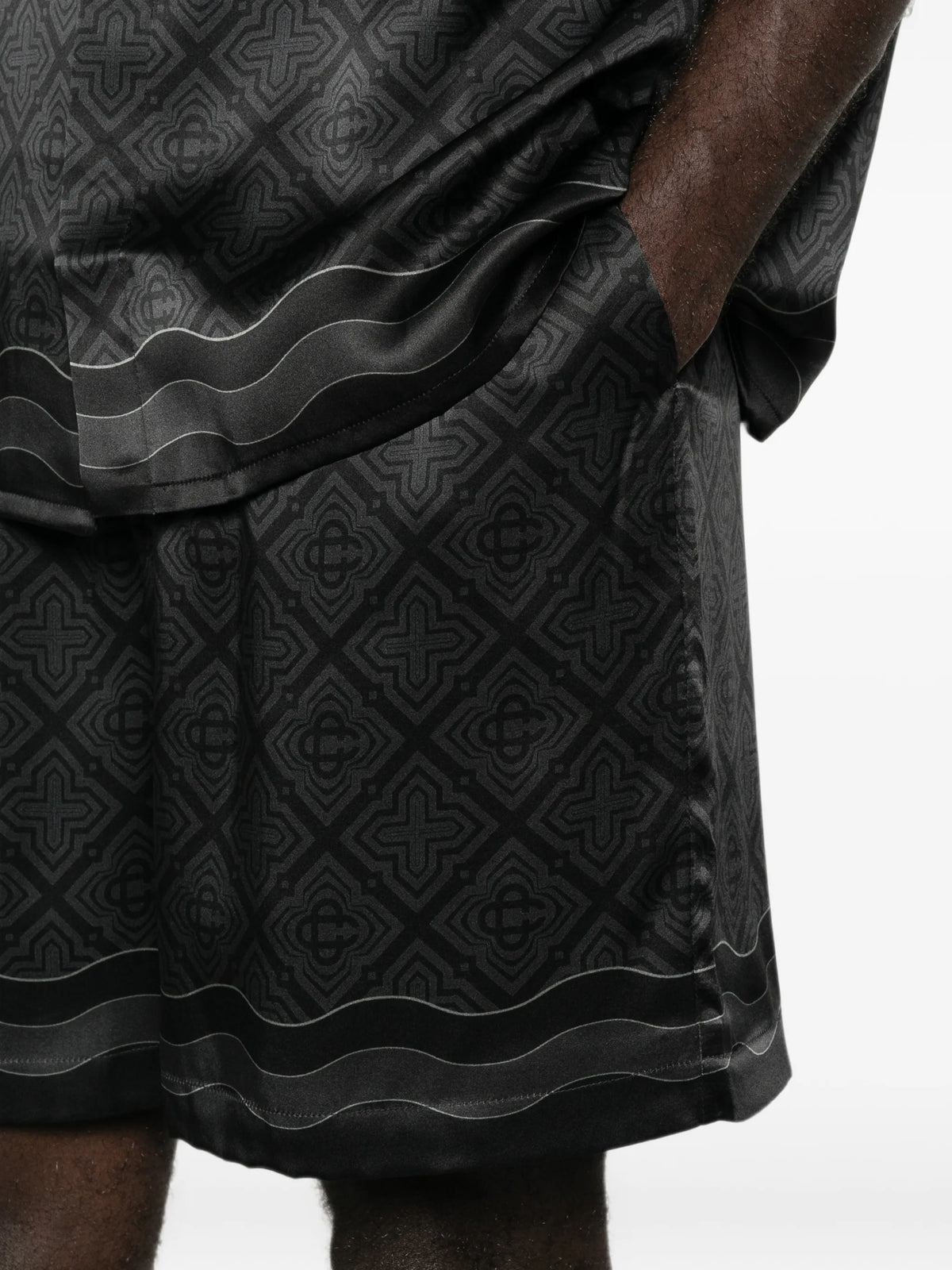 monogram-print silk-twill shorts