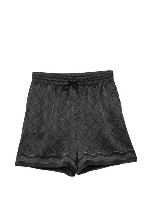 monogram-print silk-twill shorts