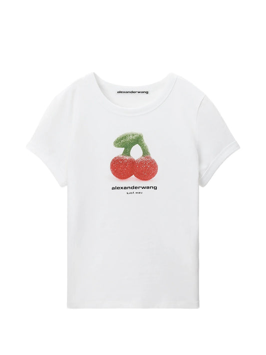 fitted ringer T-shirt w/ cherry graphic