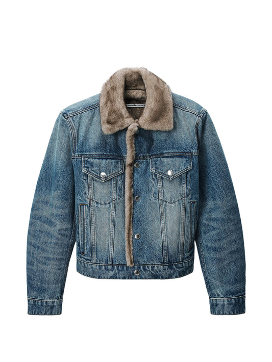 denim jacket w/ faux mink lining
