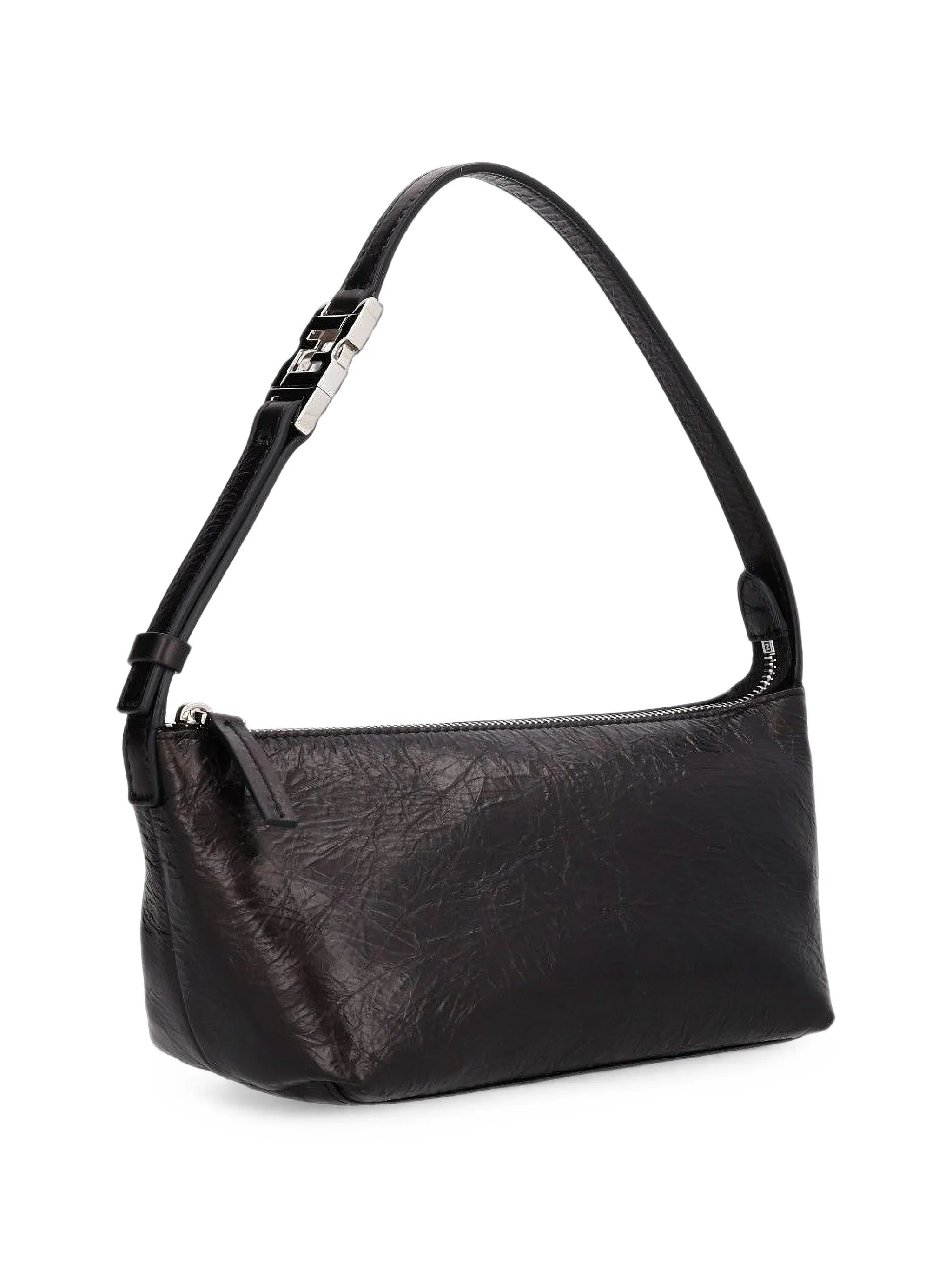 Vanity Pouch small crackled black leather bag