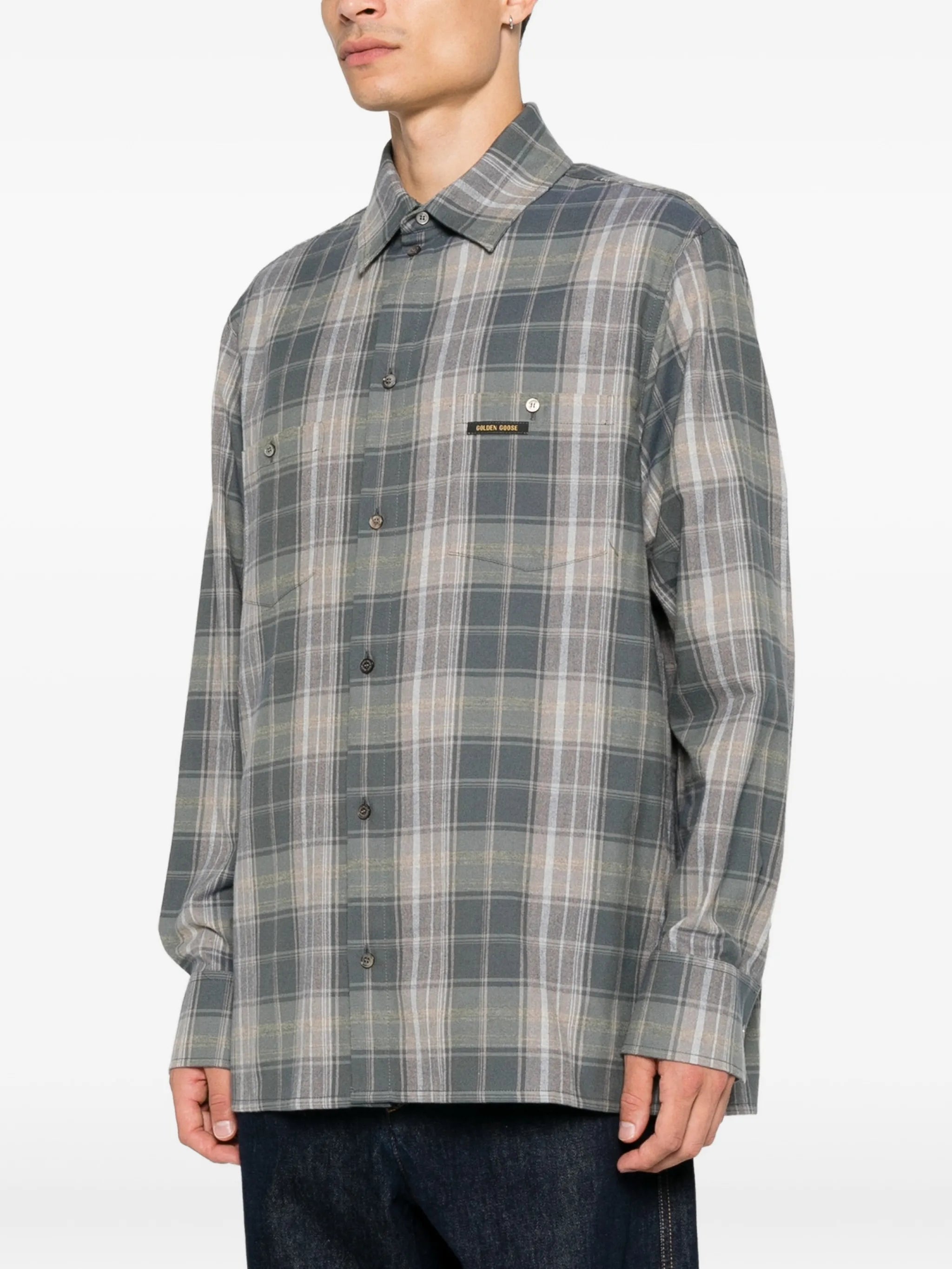 check-pattern logo-patch shirt