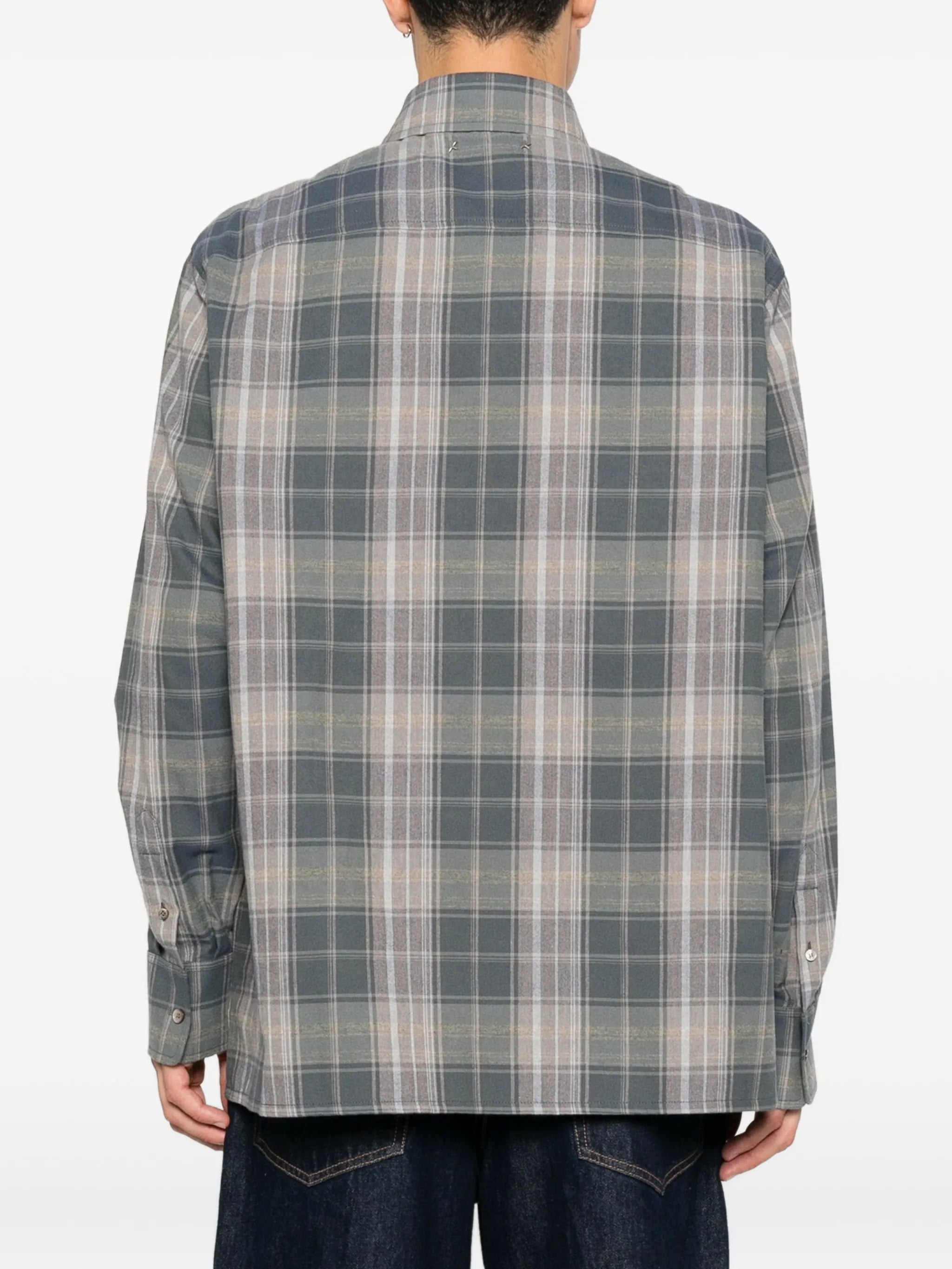 check-pattern logo-patch shirt