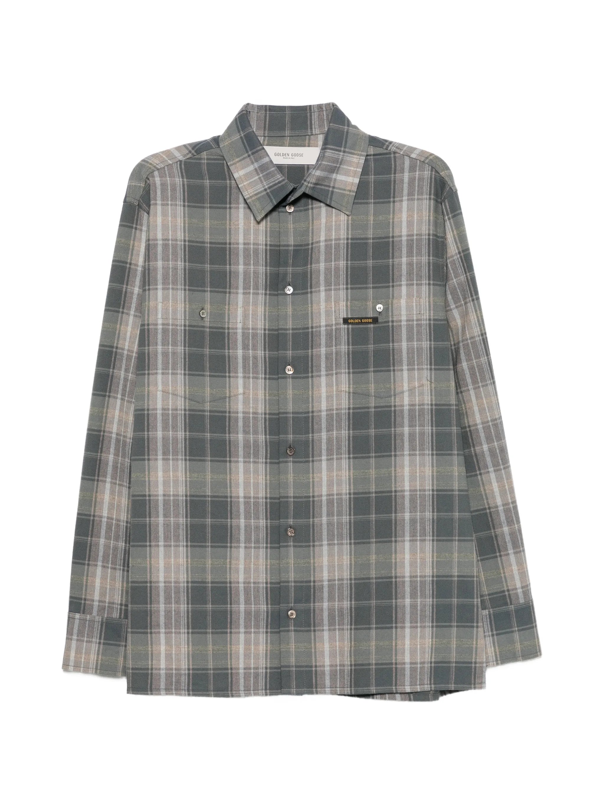 check-pattern logo-patch shirt