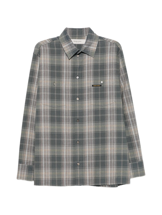 check-pattern logo-patch shirt