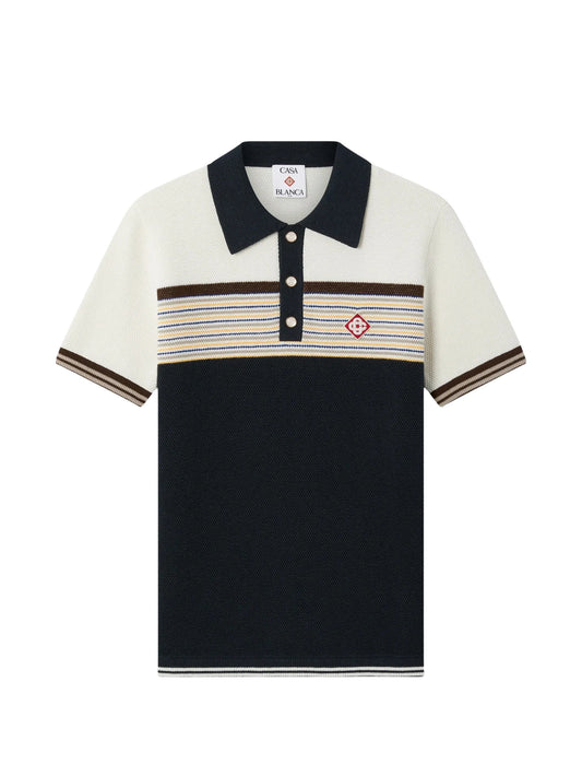 Café Culture striped logo-patch polo shirt