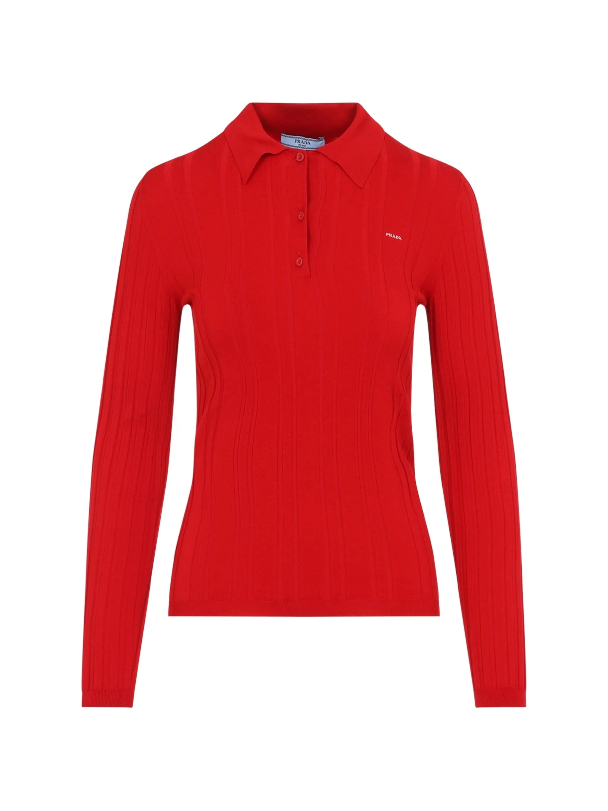 ribbed-knit long-sleeve polo shirt