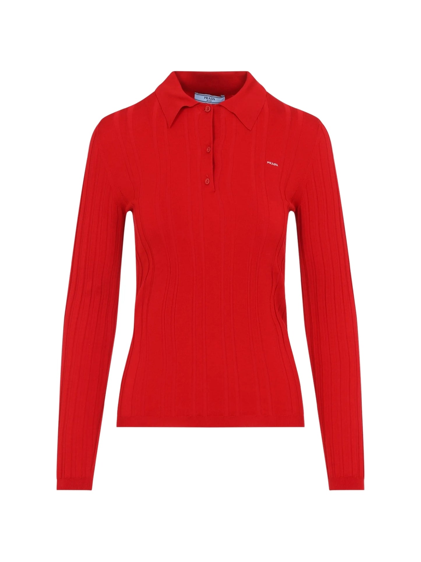 ribbed-knit long-sleeve polo shirt