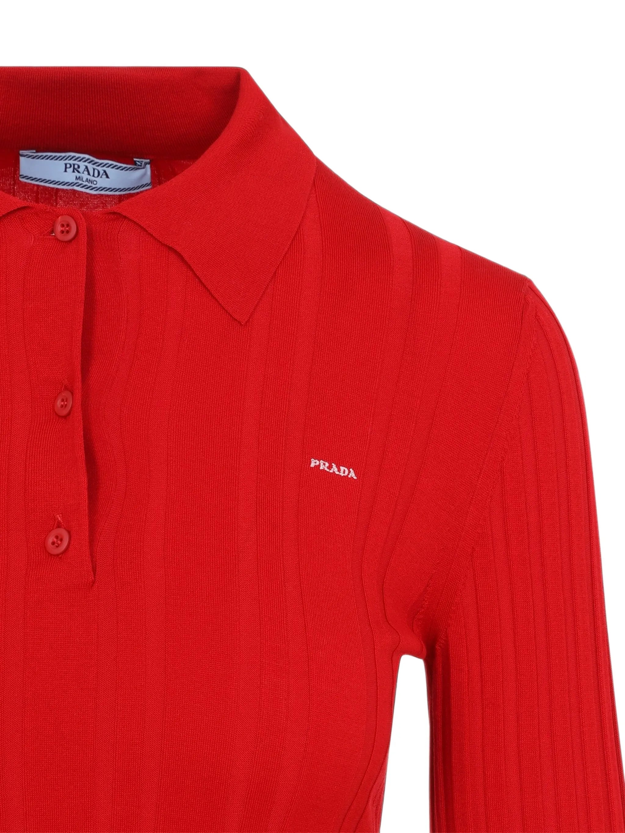 ribbed-knit long-sleeve polo shirt