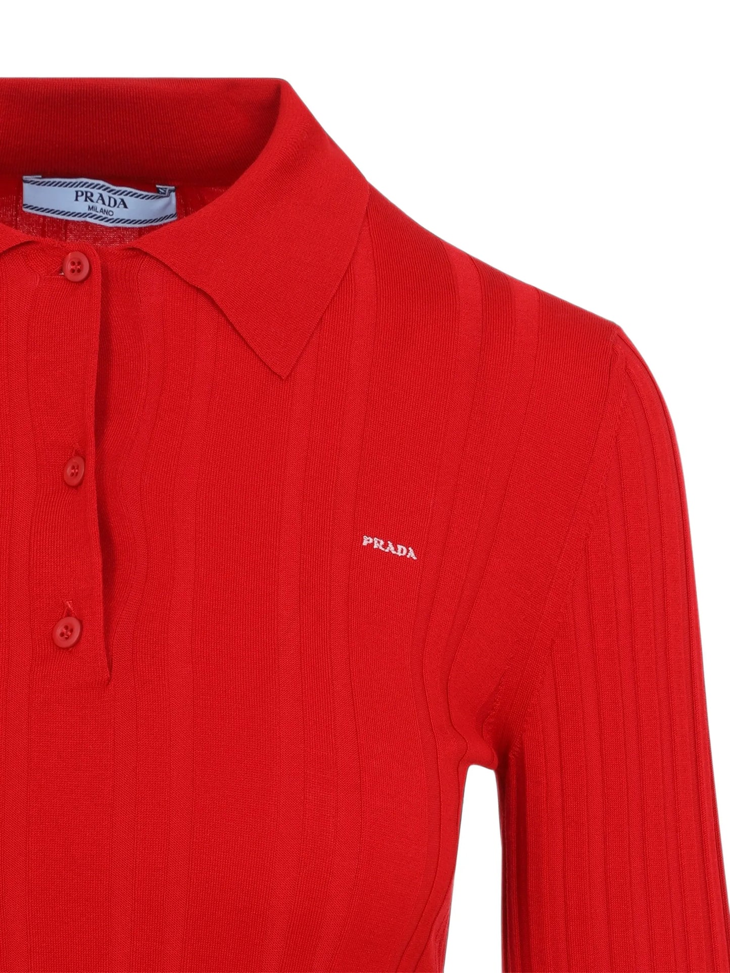 ribbed-knit long-sleeve polo shirt
