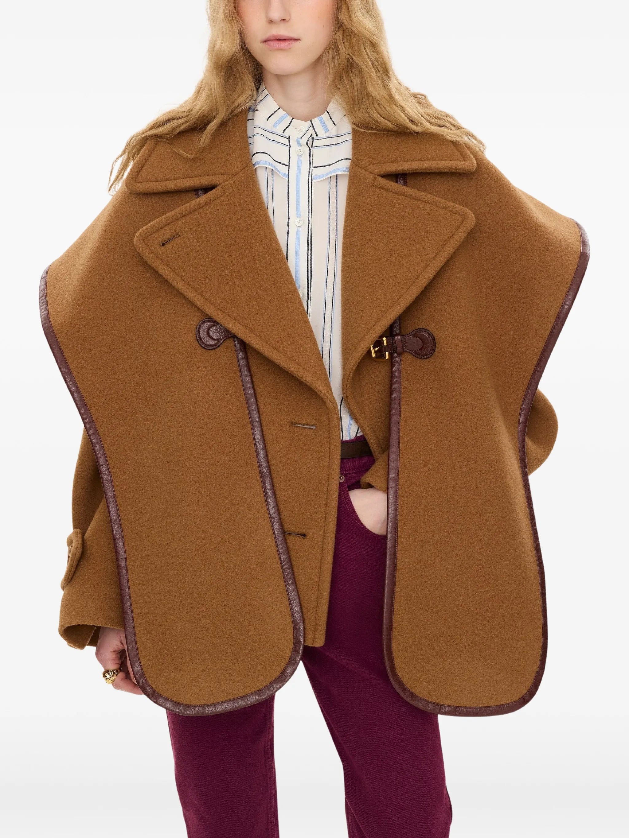 Paddington leather-trimmed buckled cape