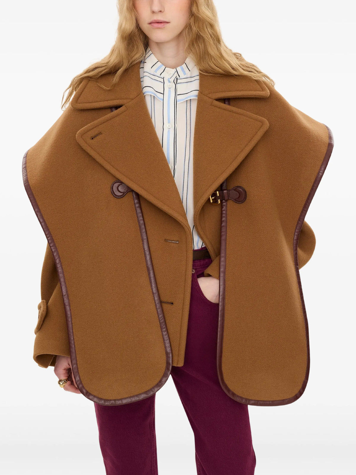 Paddington leather-trimmed buckled cape